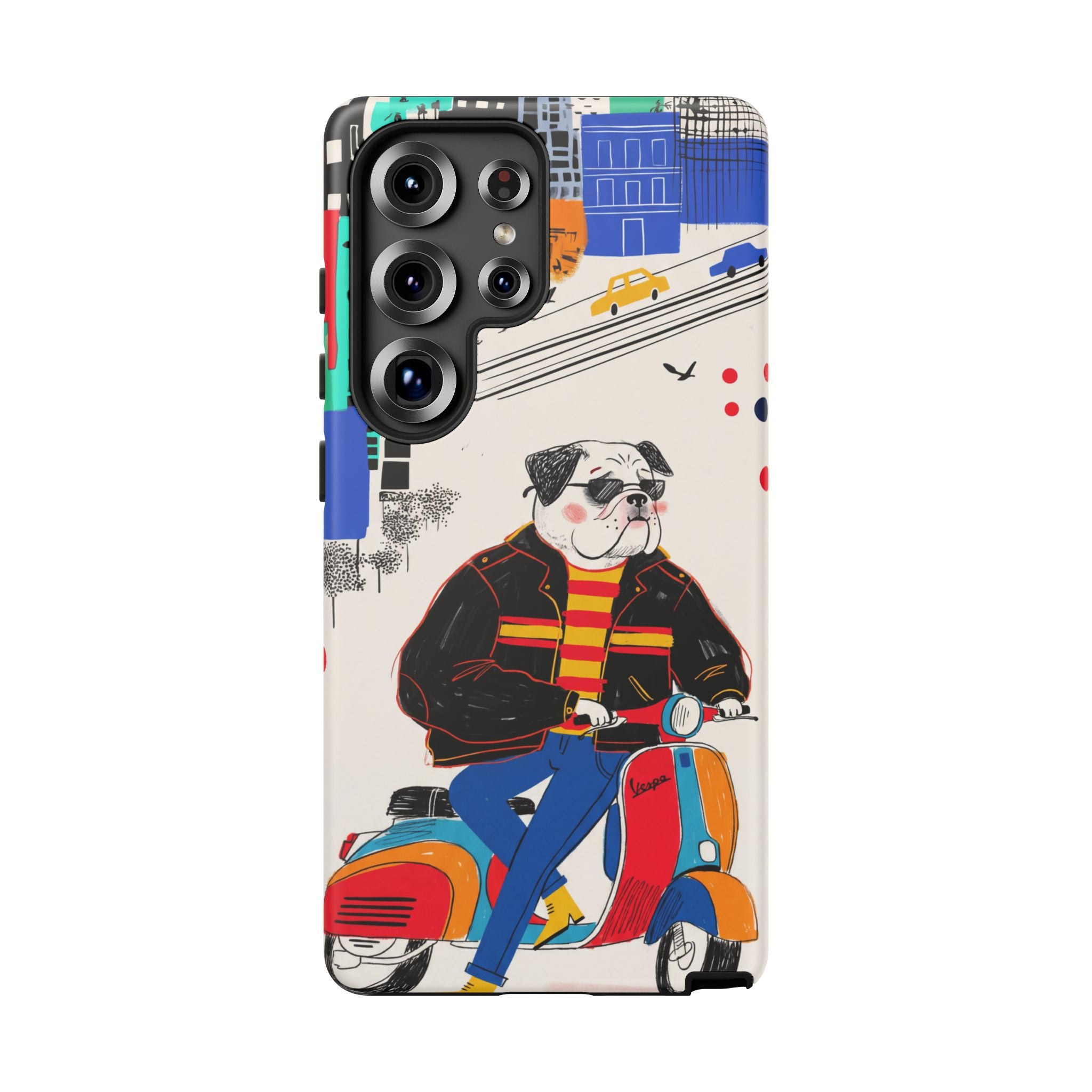 Bulldog Vespa Samsung Galaxy Phone Case | Retro Scooter Dog Protective Cover