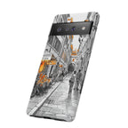 Cover Google Pixel Italy Street | Schizzo vintage di caffè italiano con dettagli arancioni