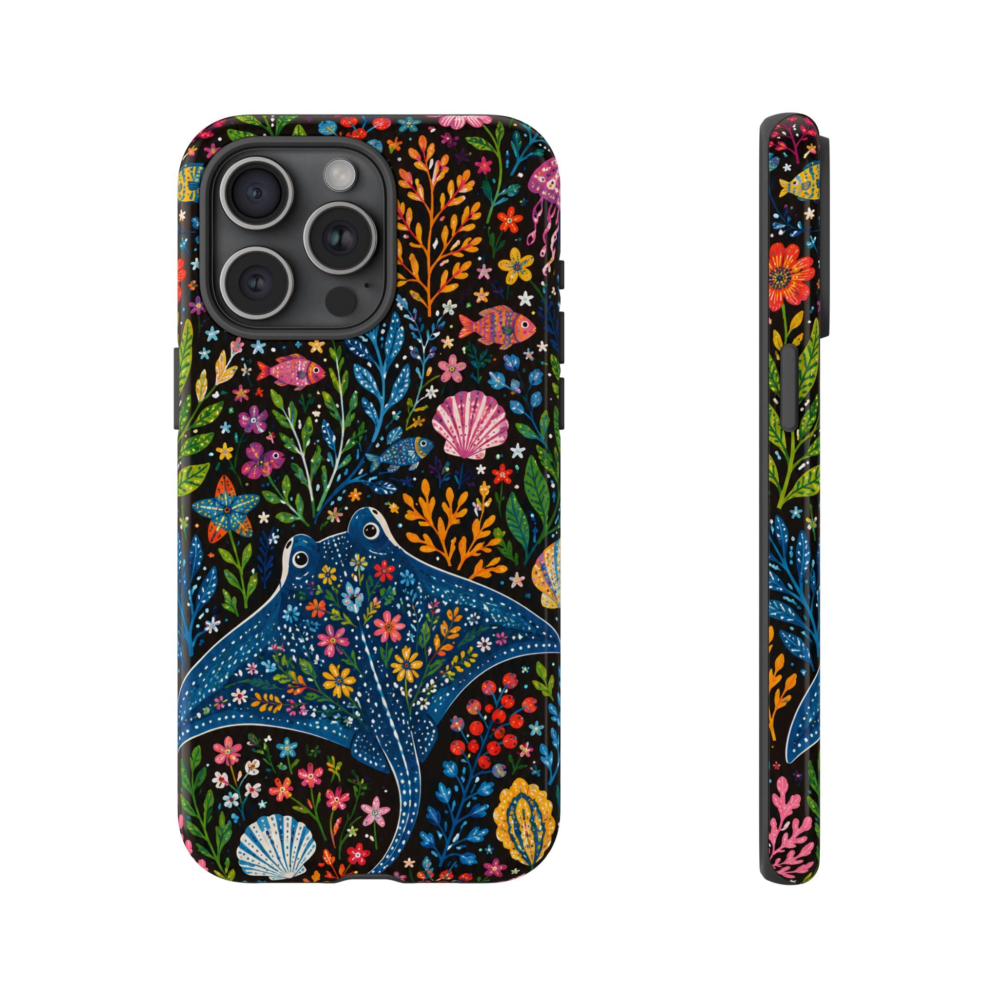 Manta Ray Floral iPhone Case | Colorful Underwater Sea Life Protective Cover