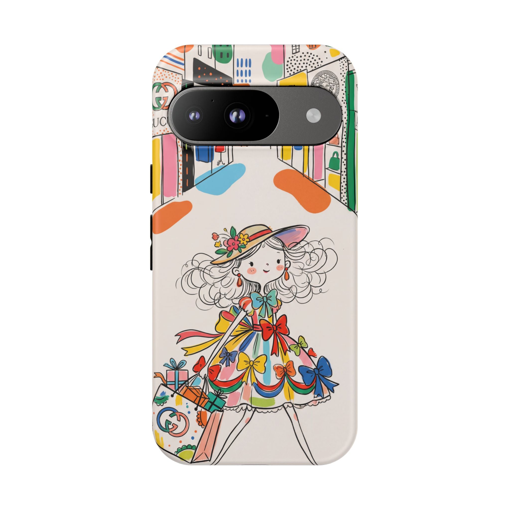 Cute Fashion Girl Google Pixel Phone Case | Colourful Shopping Street Design