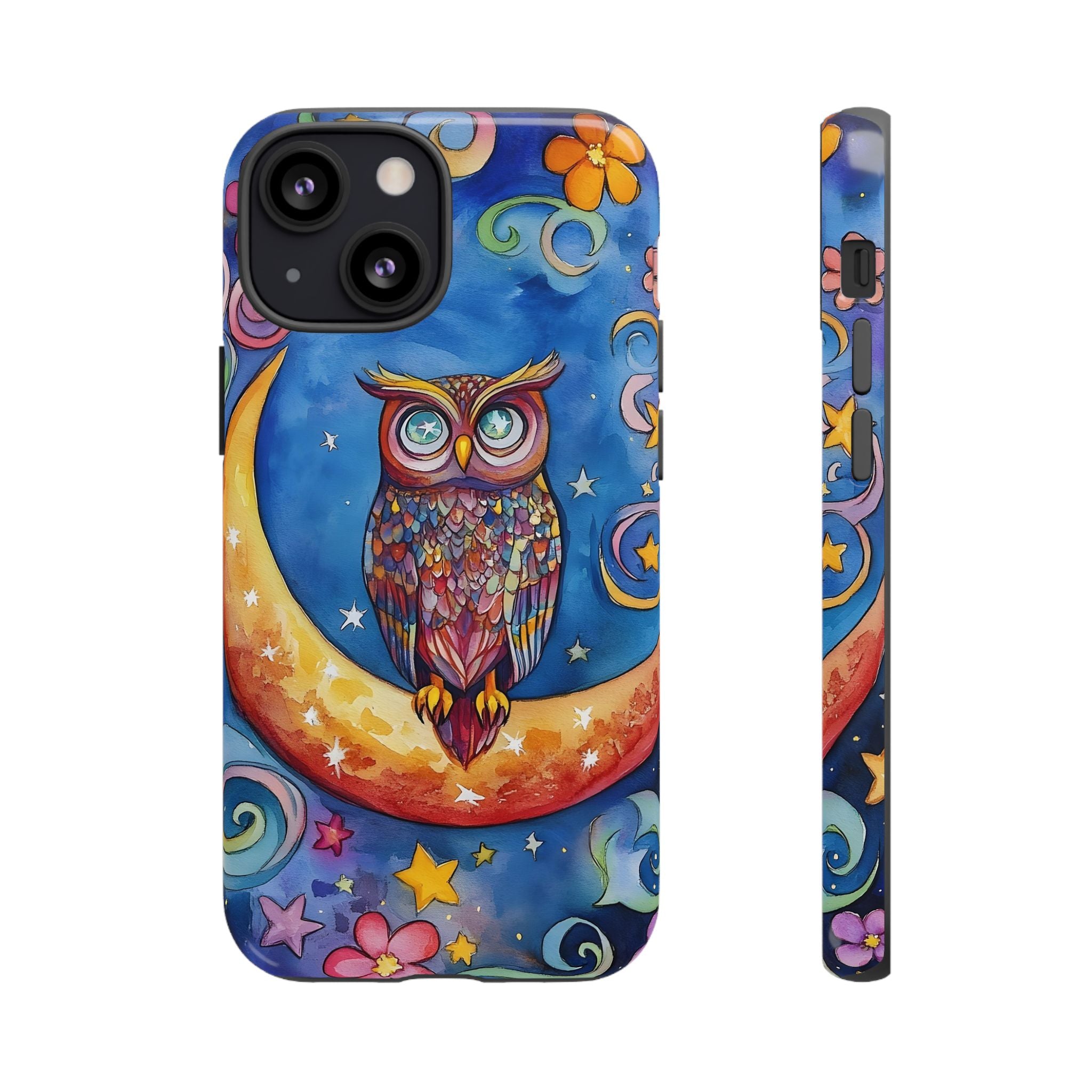 Owl on Crescent Moon iPhone Case — Colourful Whimsical Night Sky Design