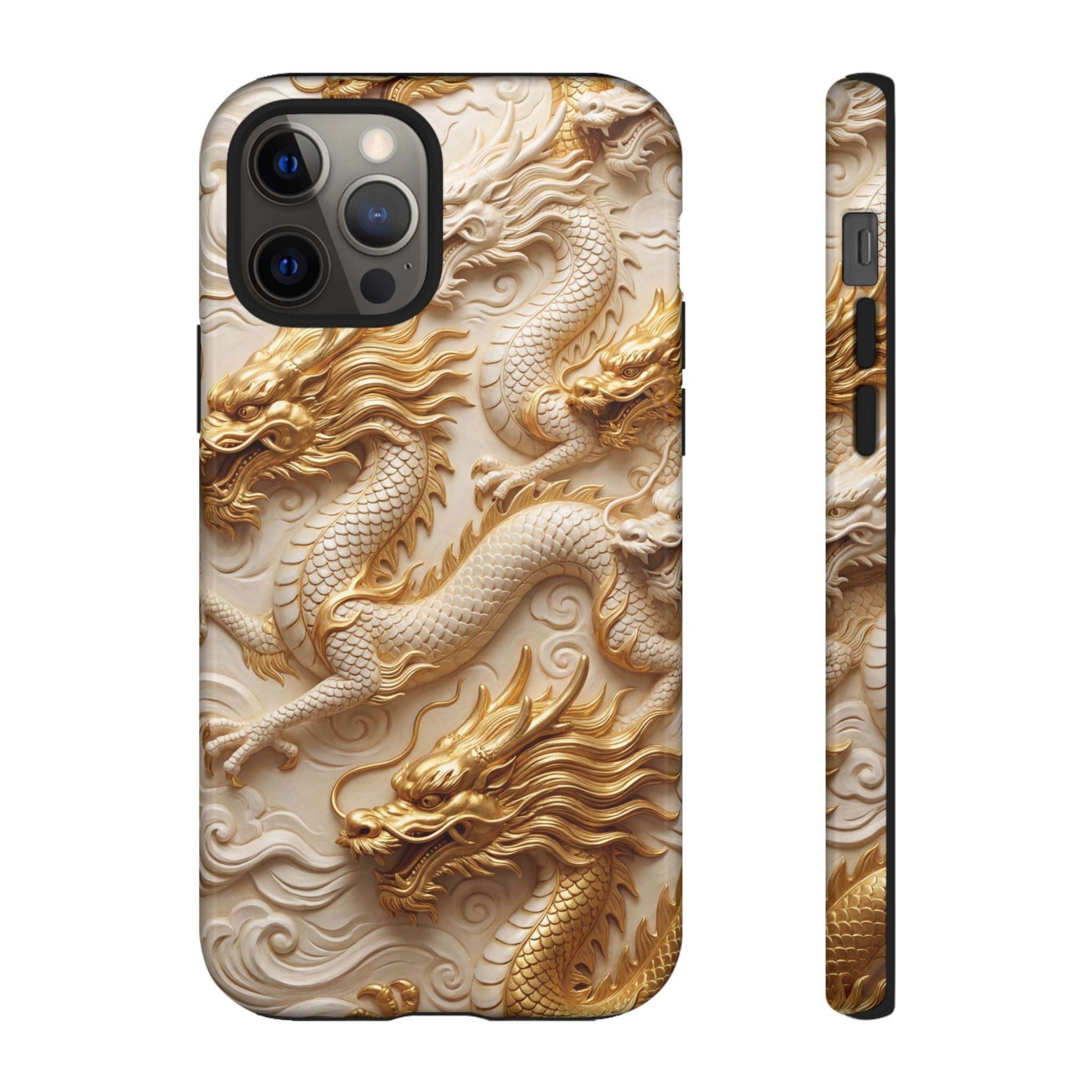 Dragon Relief iPhone Case — Gold Carved Dragon Protective Cover