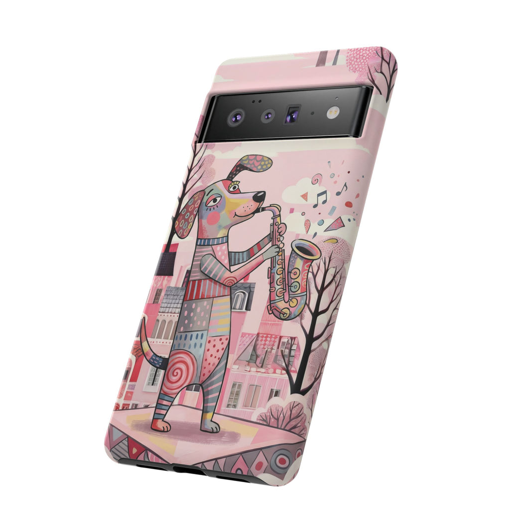 Saxophone Dog Google Pixel Phone Case | Cute Pink Musical Art Protective Case