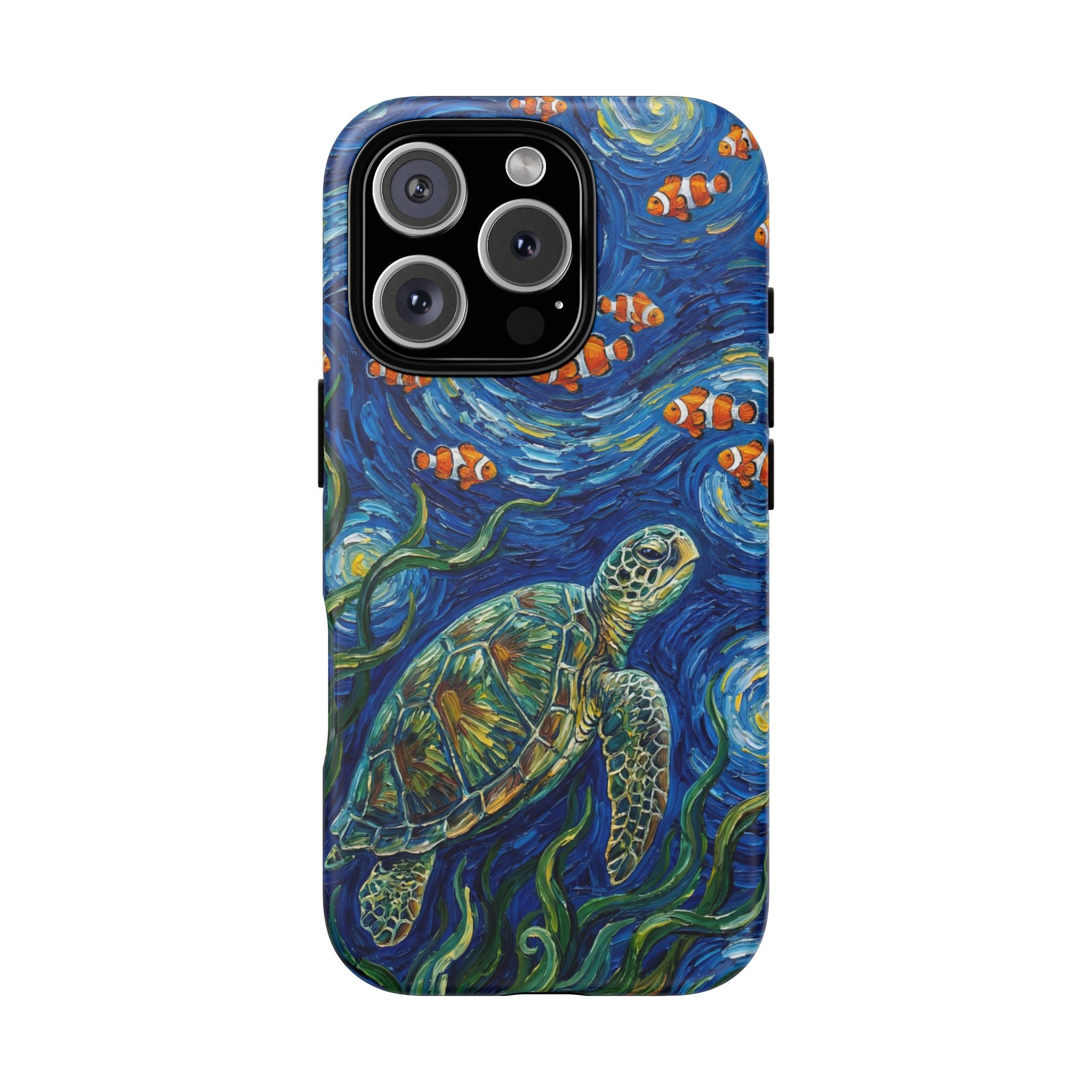 Sea Turtle & Clownfish Tough iPhone Case | Van Gogh Style Ocean Art