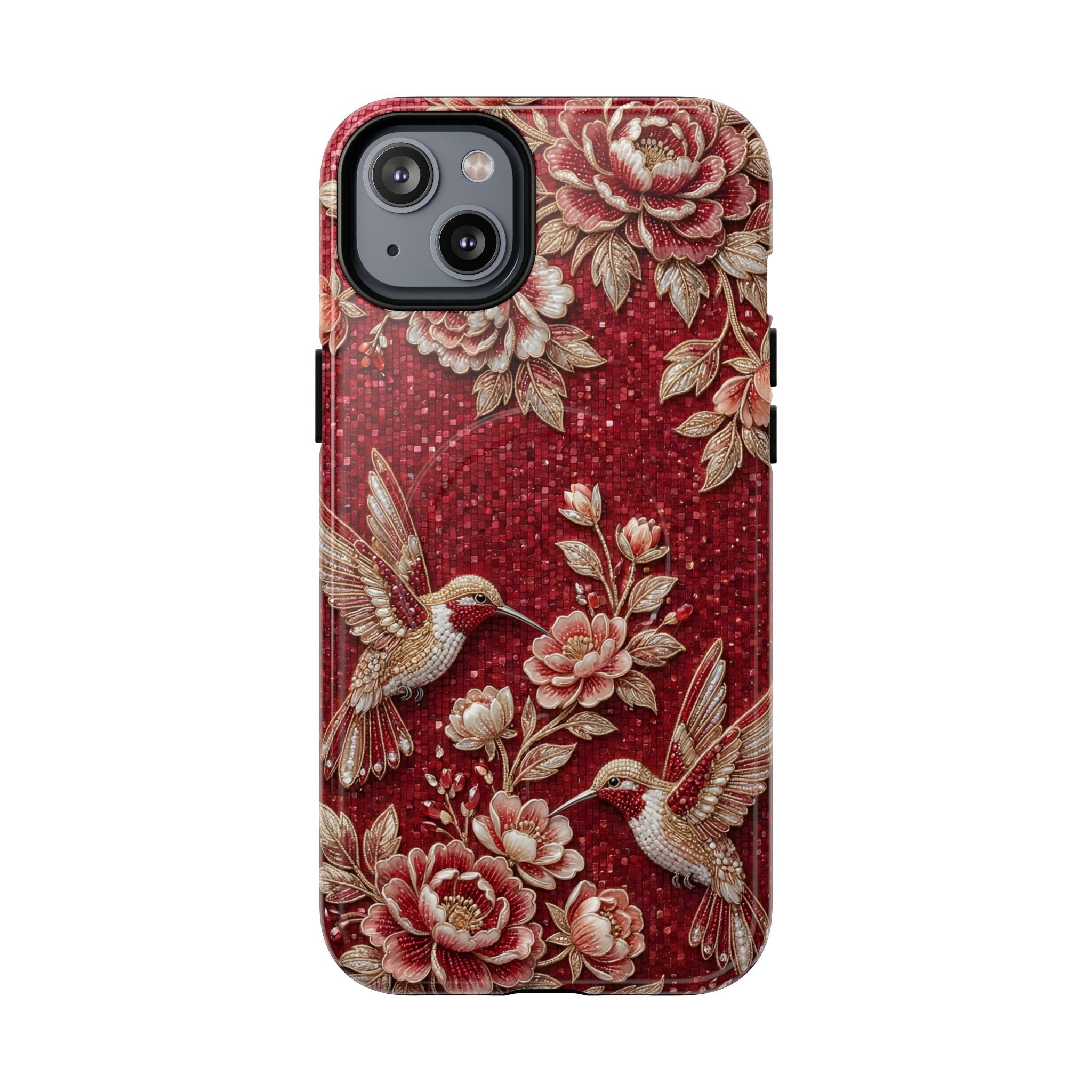 Floral Hummingbird Tough Case | Vintage Red MagSafe iPhone Case