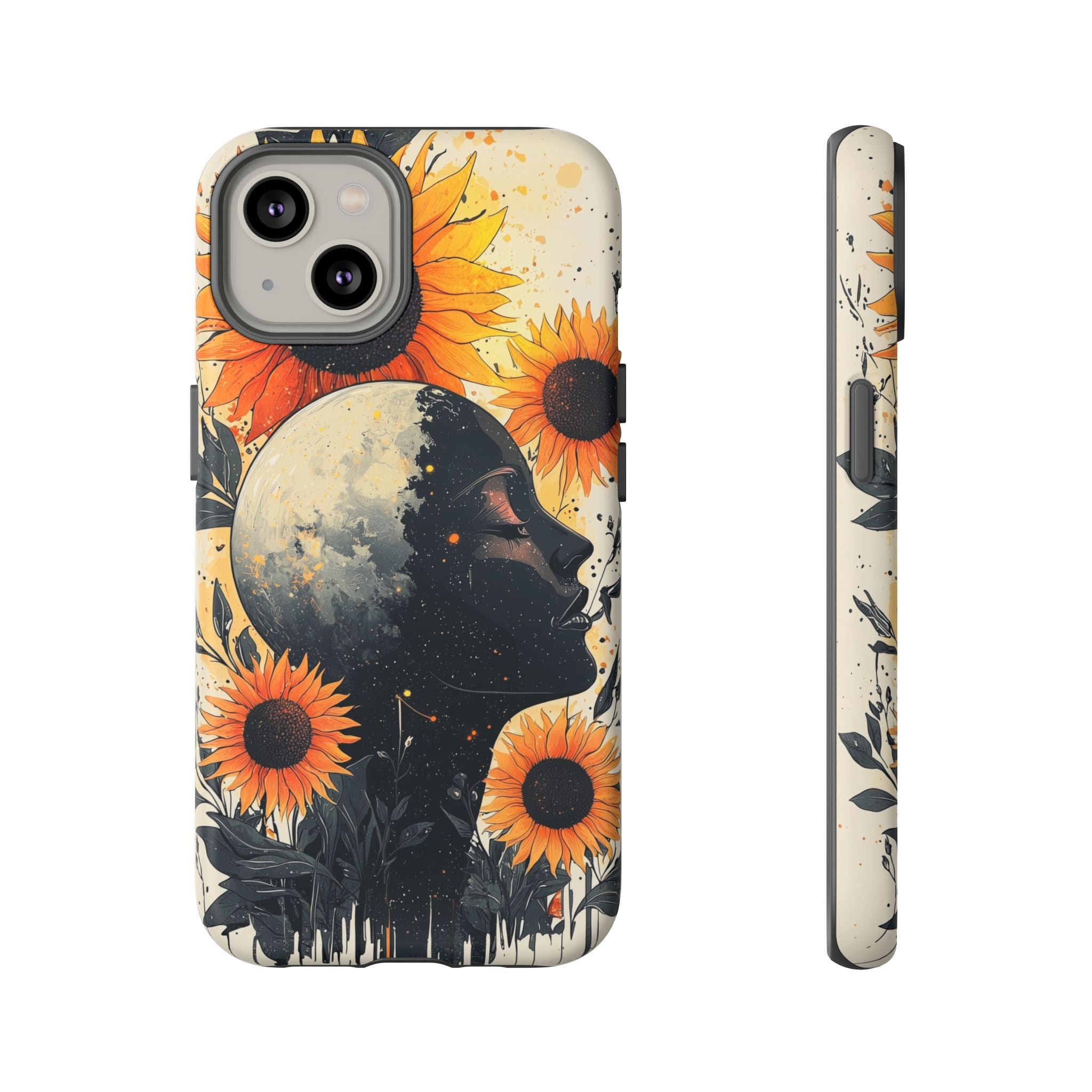 Sunflower Moon Art iPhone Case | Floral Celestial