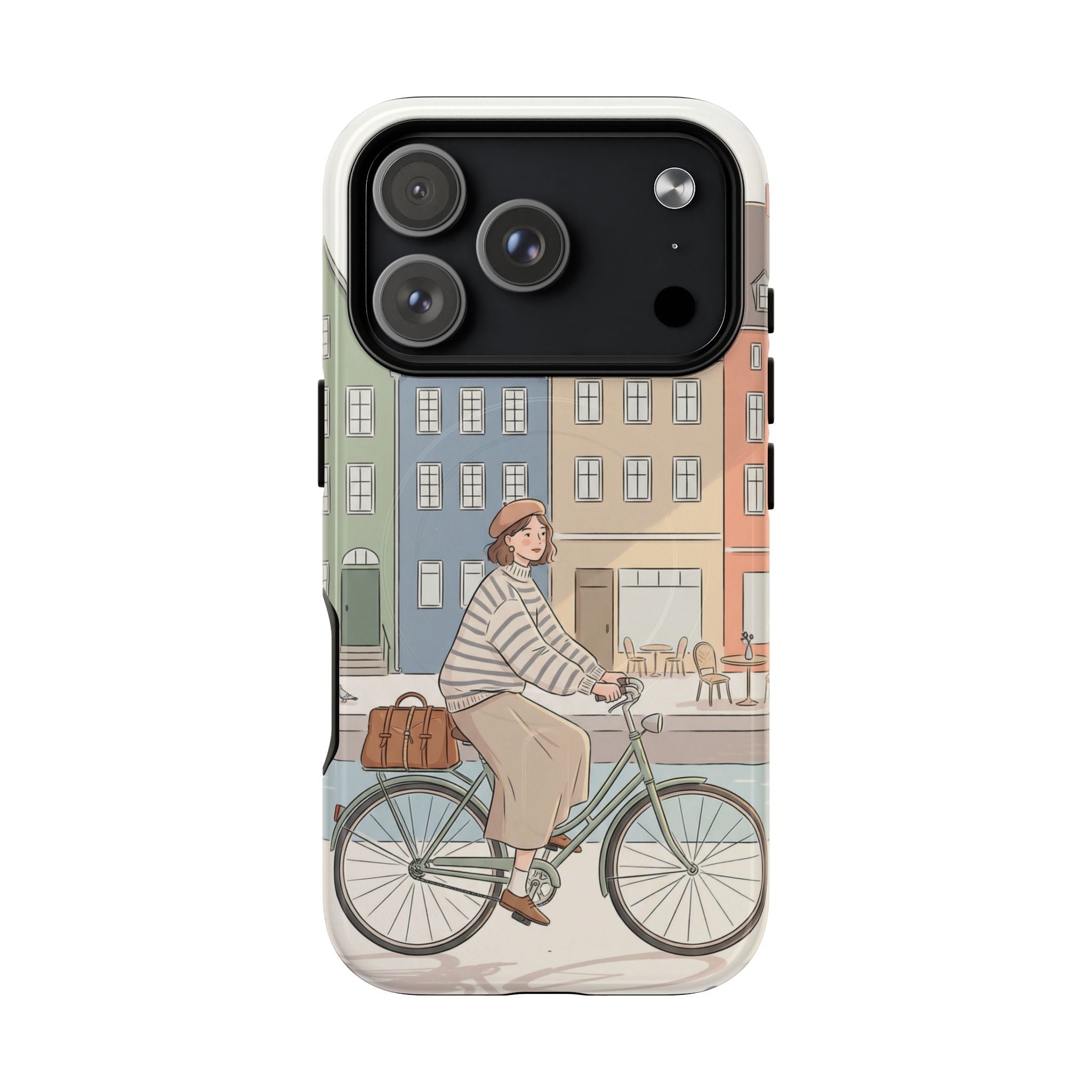 City Bike MagSafe iPhone Case | Cozy European Street Illustration Tough Cases