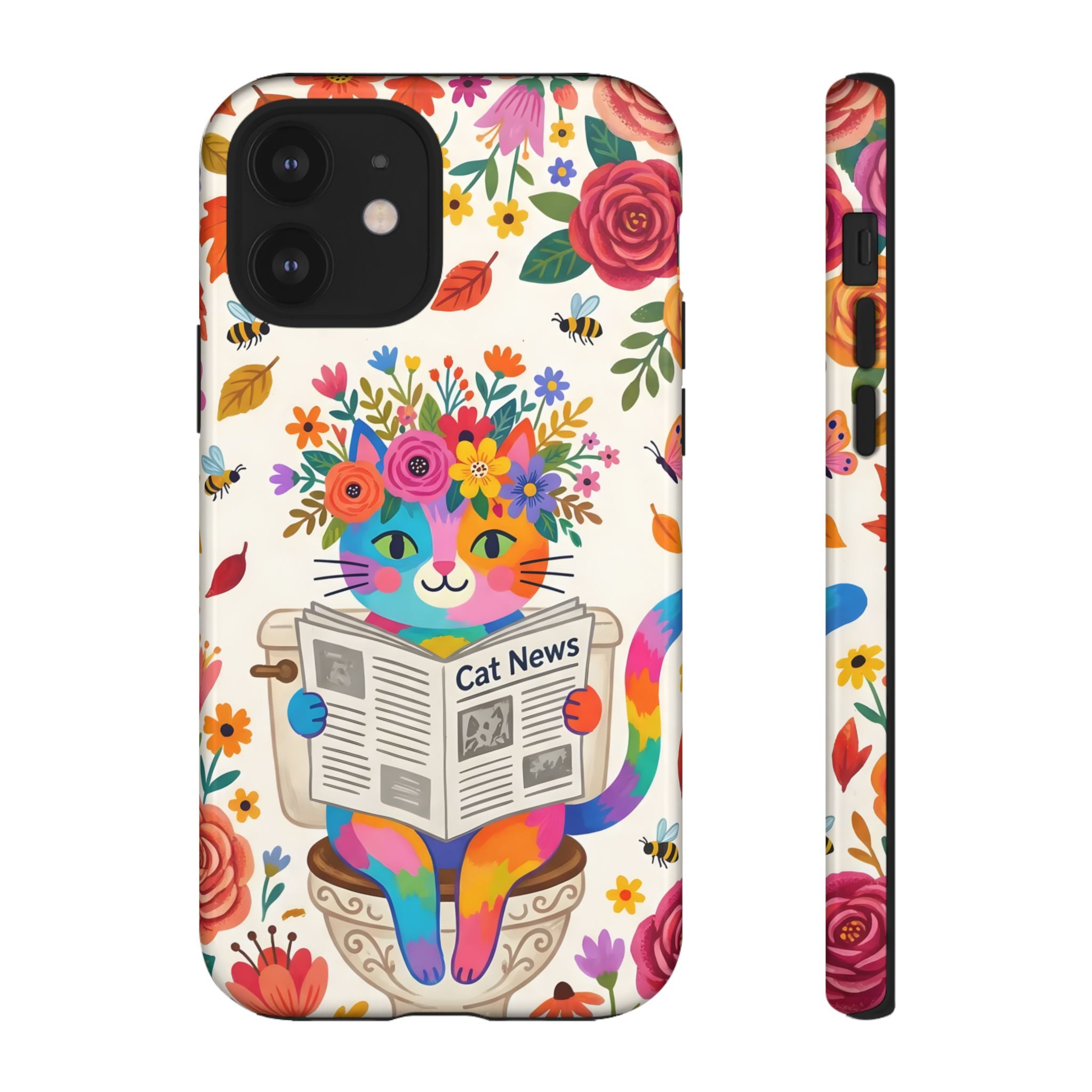 Floral Rainbow Cat iPhone Case | Cat News Design