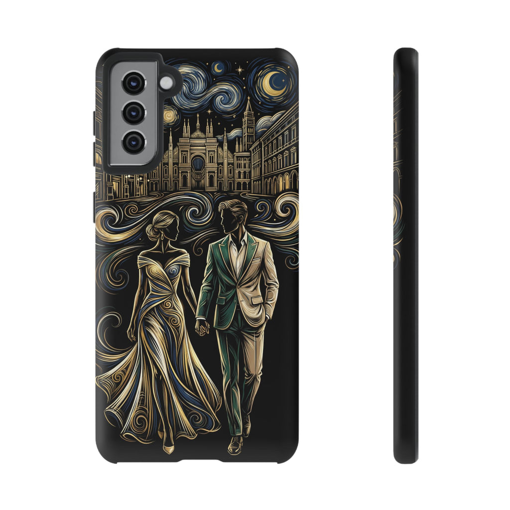 Romantic Night Walk Samsung Galaxy Phone Case | Elegant Couple Art