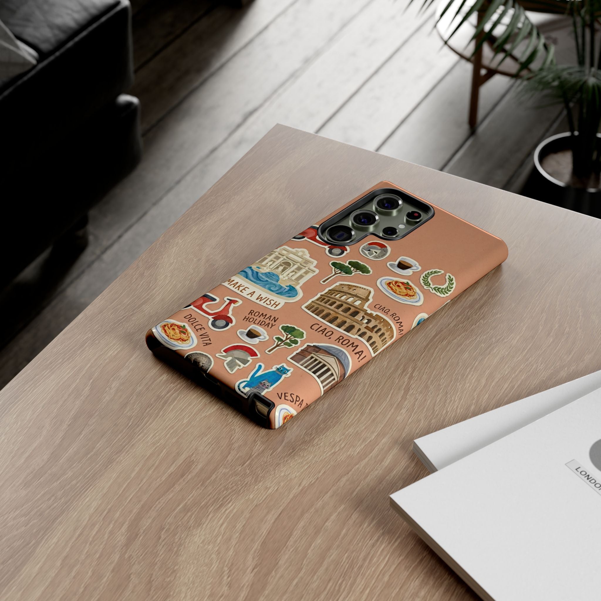 Rome Italy Travel Tough Samsung Galaxy Phone Case | Terracotta Scrapbook Sticker Cover