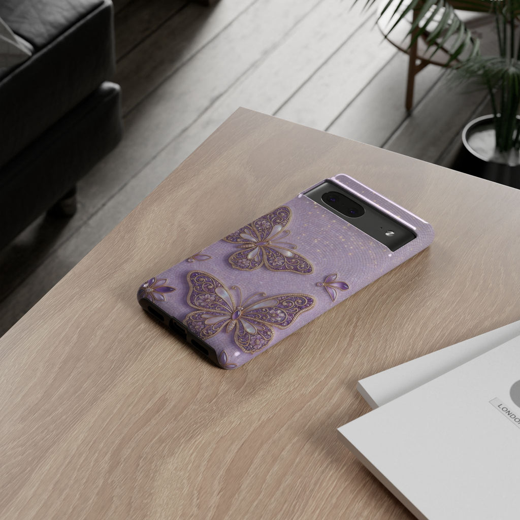 Purple Butterfly Tough Google Pixel Phone Case | Sparkling Floral Protective Cover