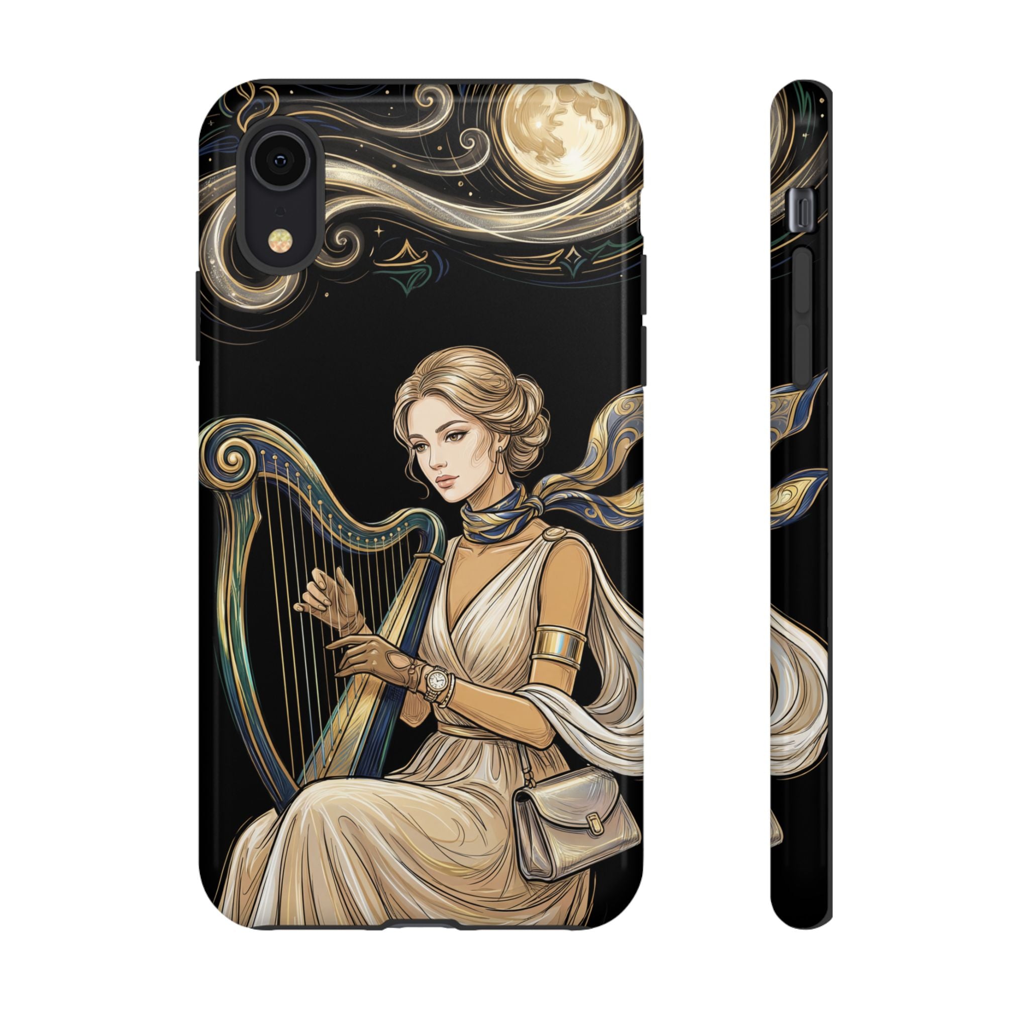 Moonlit Harp iPhone Case | Vintage Goddess Musician Art