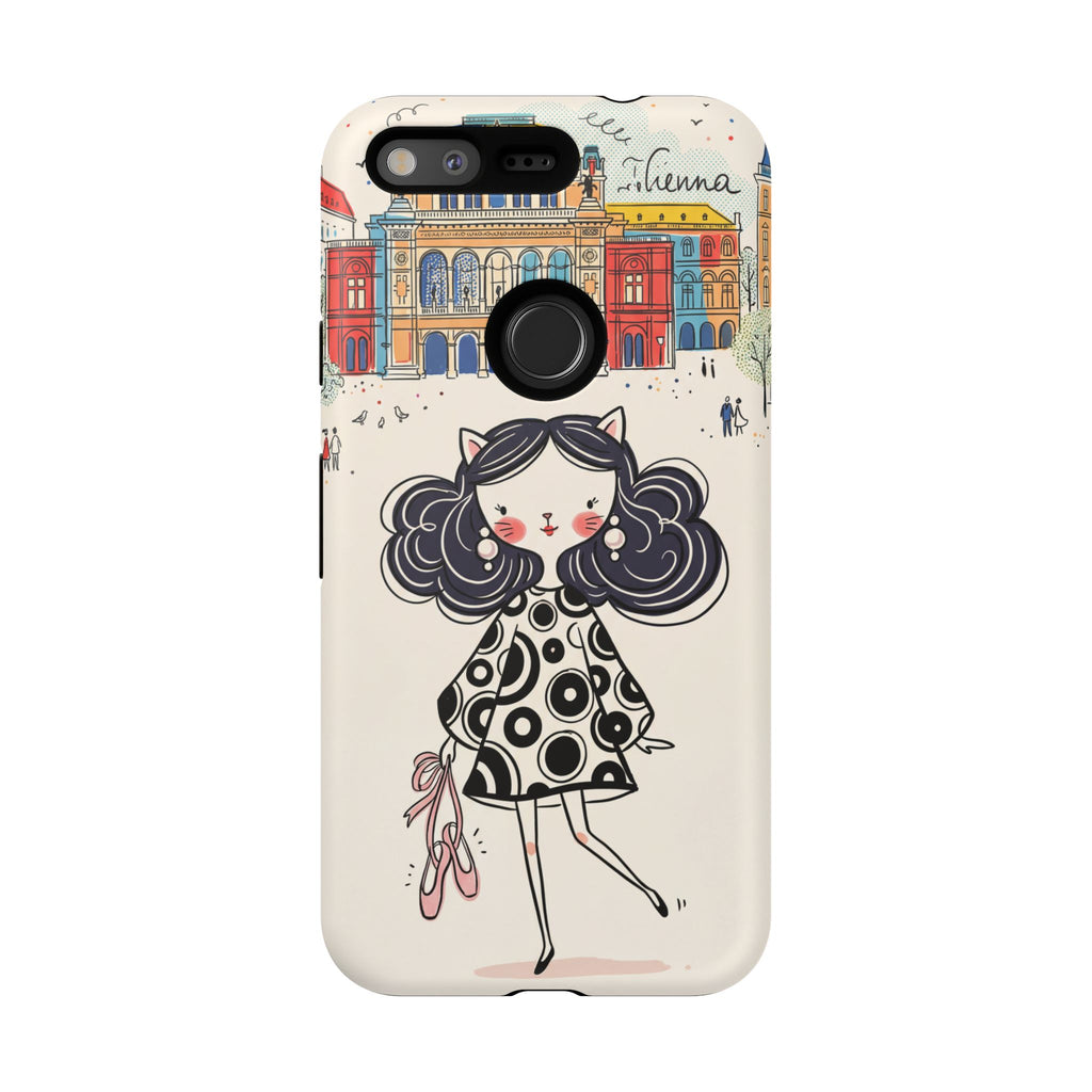 Cute Parisian Cat Girl Google Pixel Phone Case | Ballet Slippers Illustration Tough Case