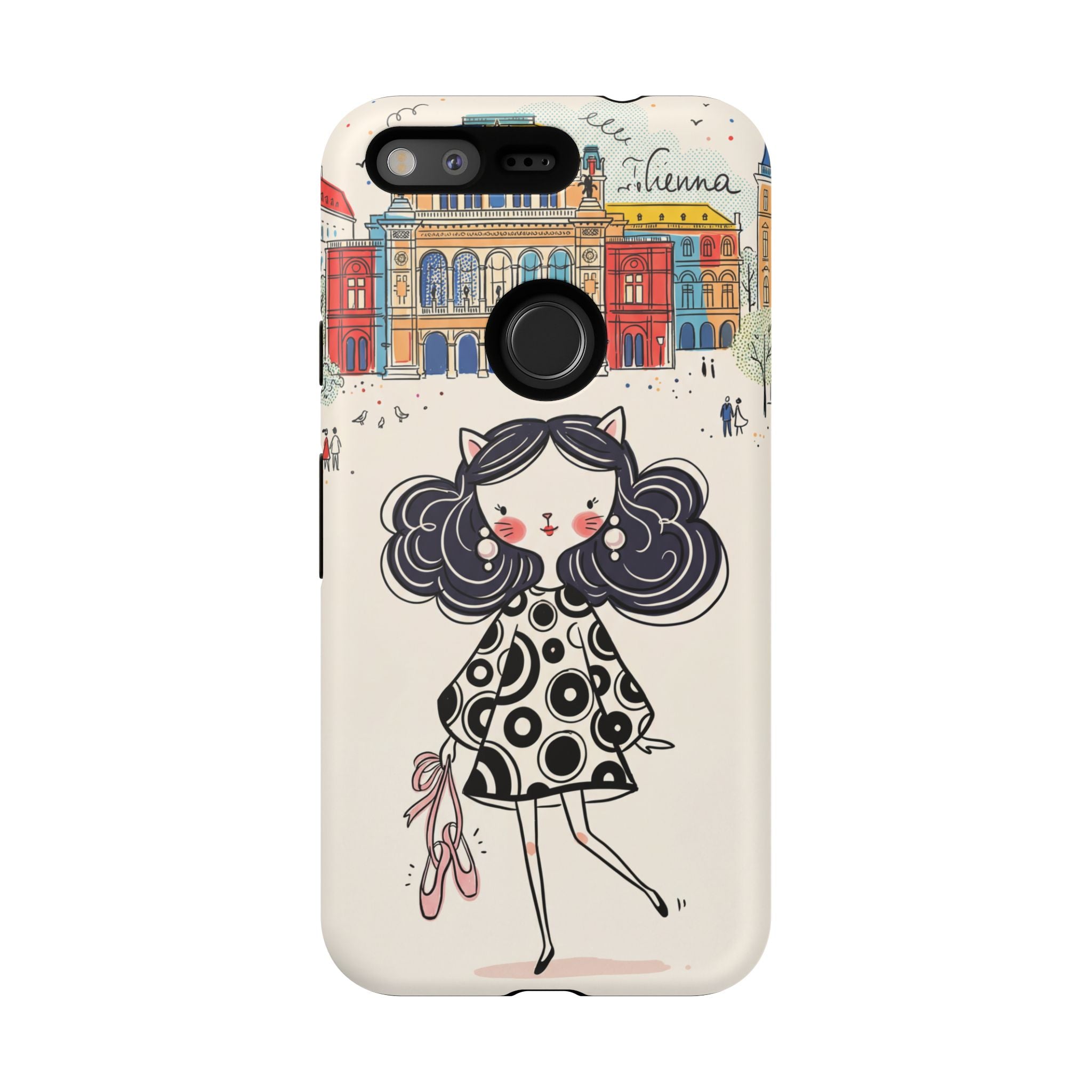 Cute Parisian Cat Girl Google Pixel Phone Case | Ballet Slippers Illustration Tough Case