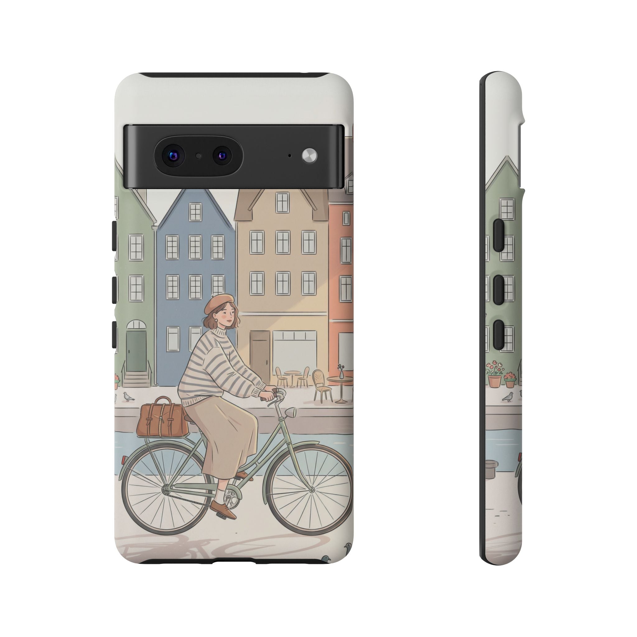 City Bike Google Pixel Phone Case | Cozy European Street Illustration Tough Cases