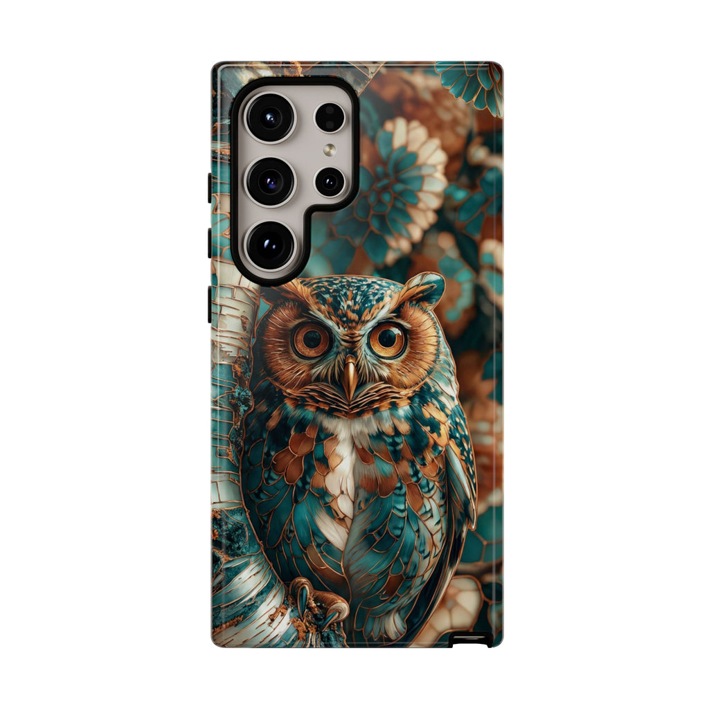 Owl Forest Tough Samsung Galaxy Case | Teal & Brown Rustic Wildlife Protective Cover