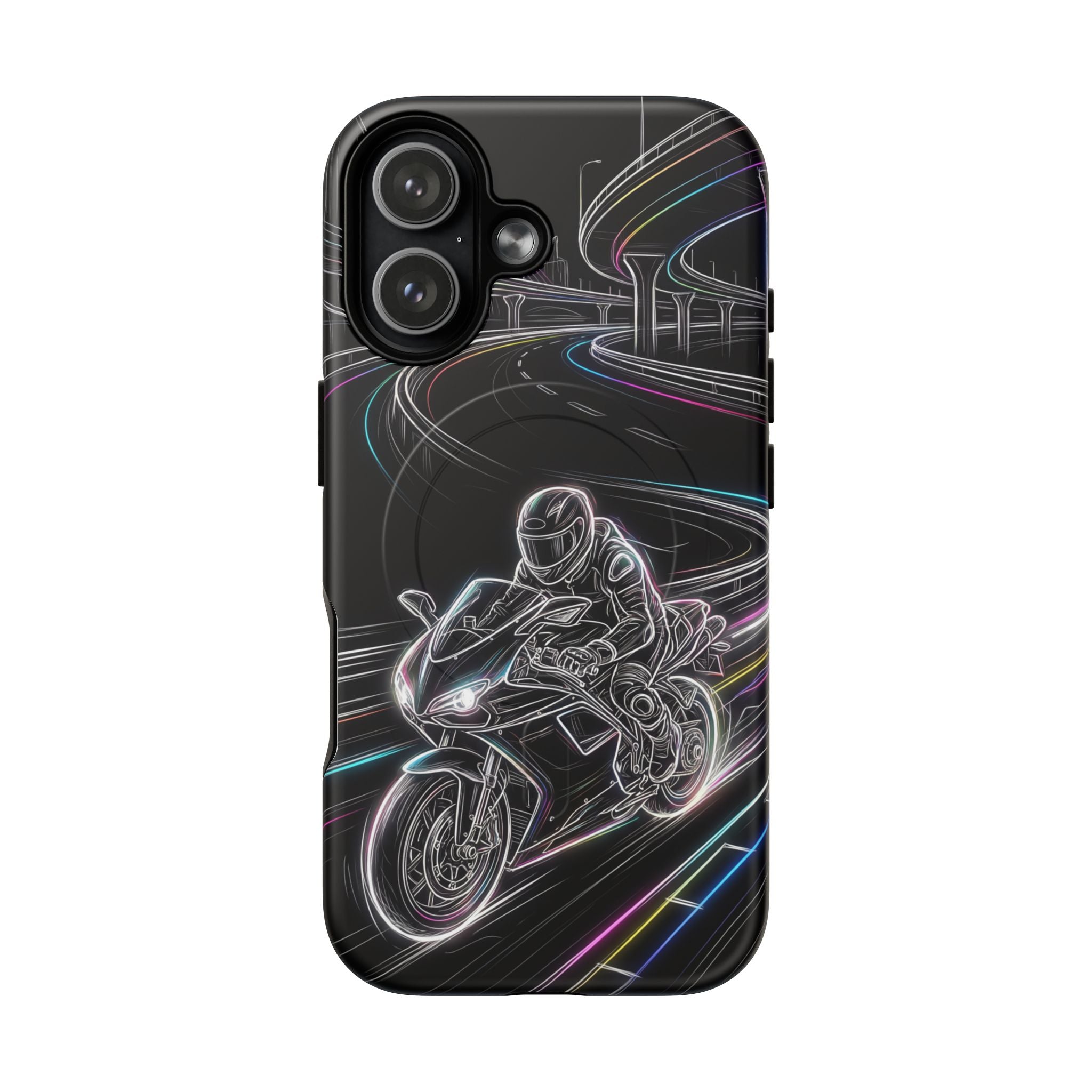Neon Night Rider MagSafe iPhone Case | Motorcycle Racing Protective Cover