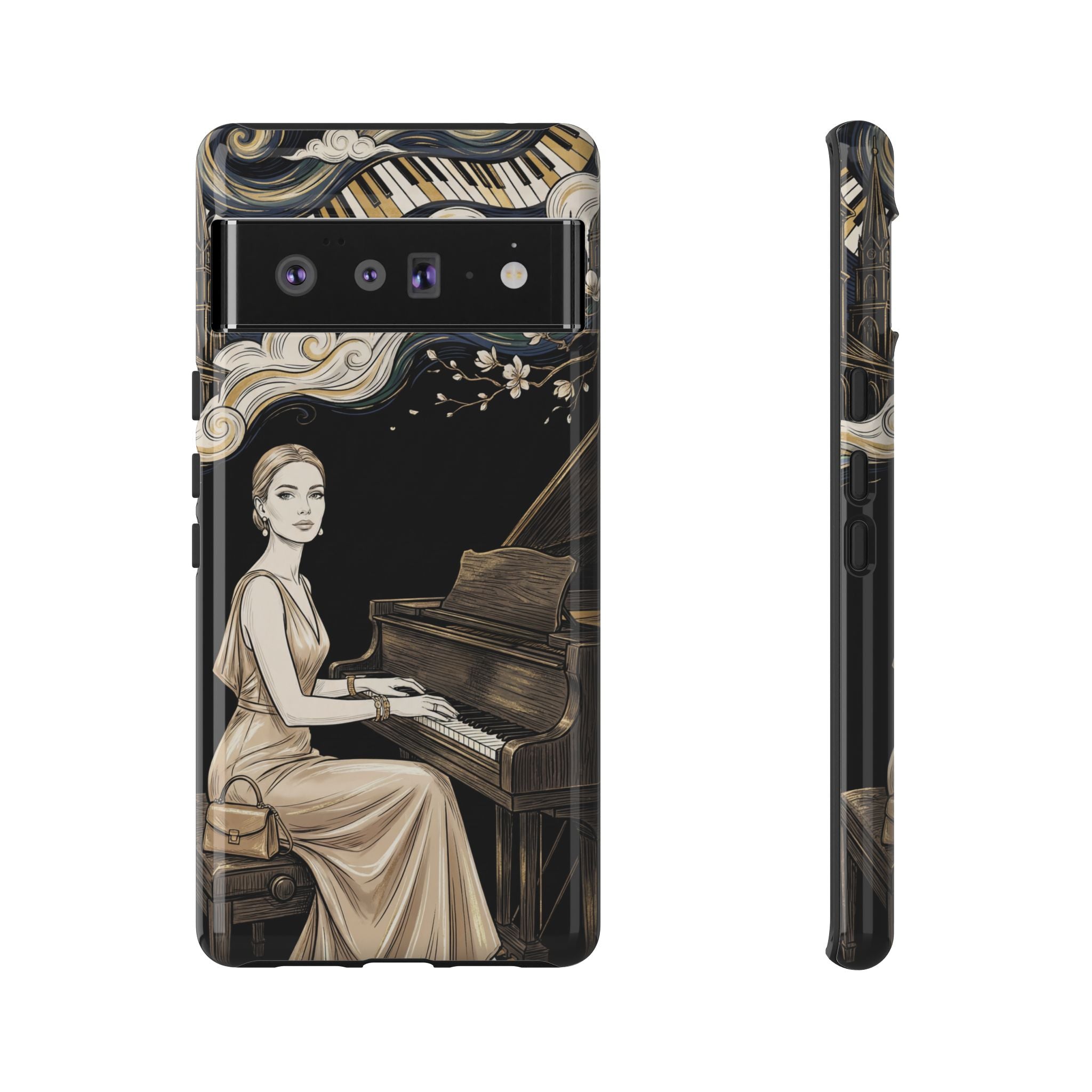 Elegant Piano Woman Google Pixel Phone Case | Vintage Art Deco Music Design