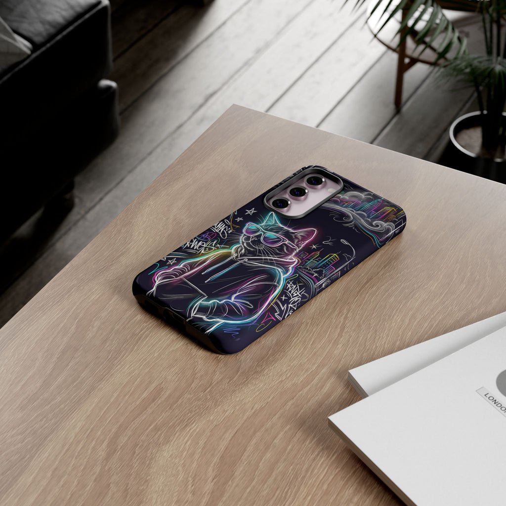 Cool Hoodie Neon Street Cat Samsung Galaxy Phone Case