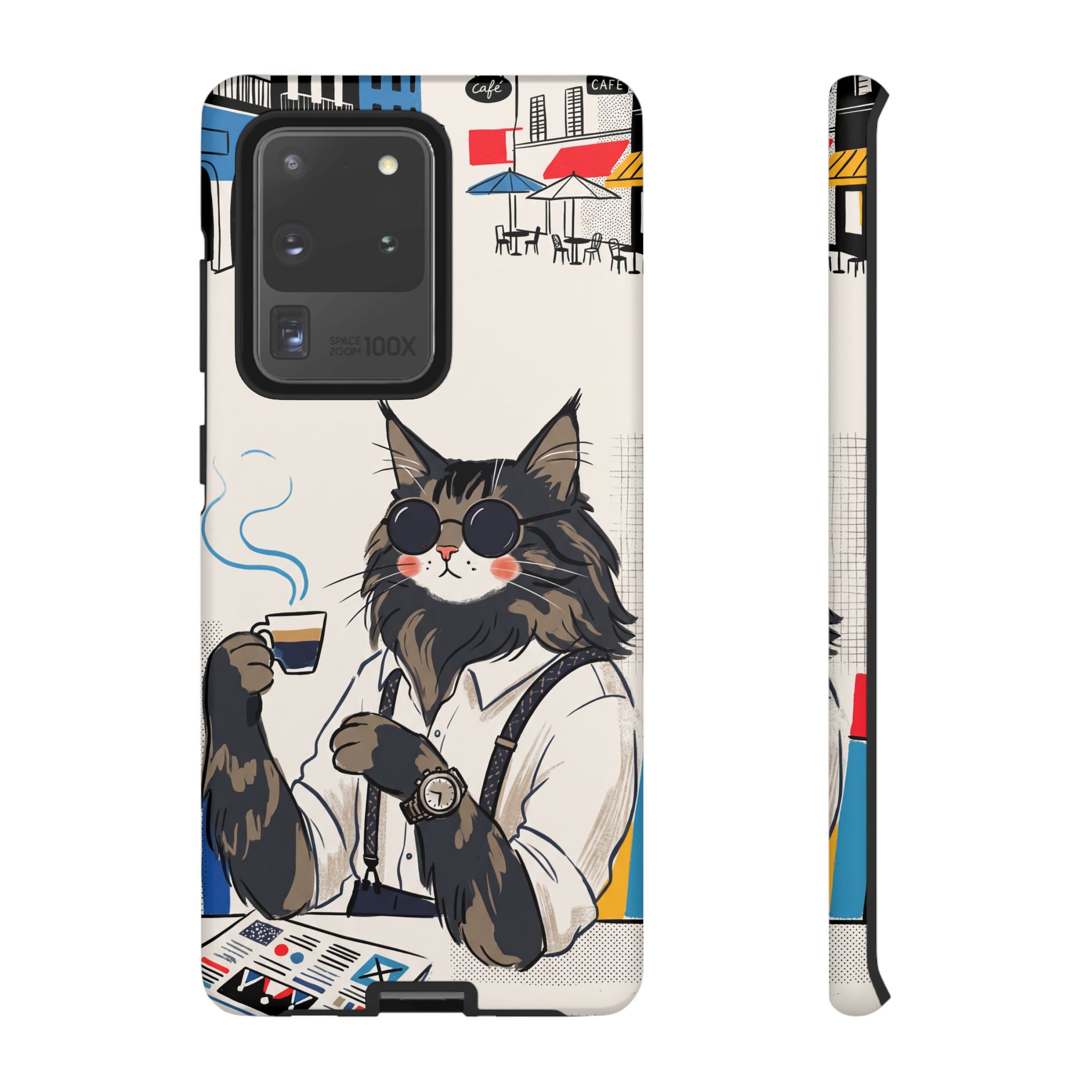Cat Barista Samsung Galaxy Phone Case | Cool Cat in Sunglasses Coffee Shop Design