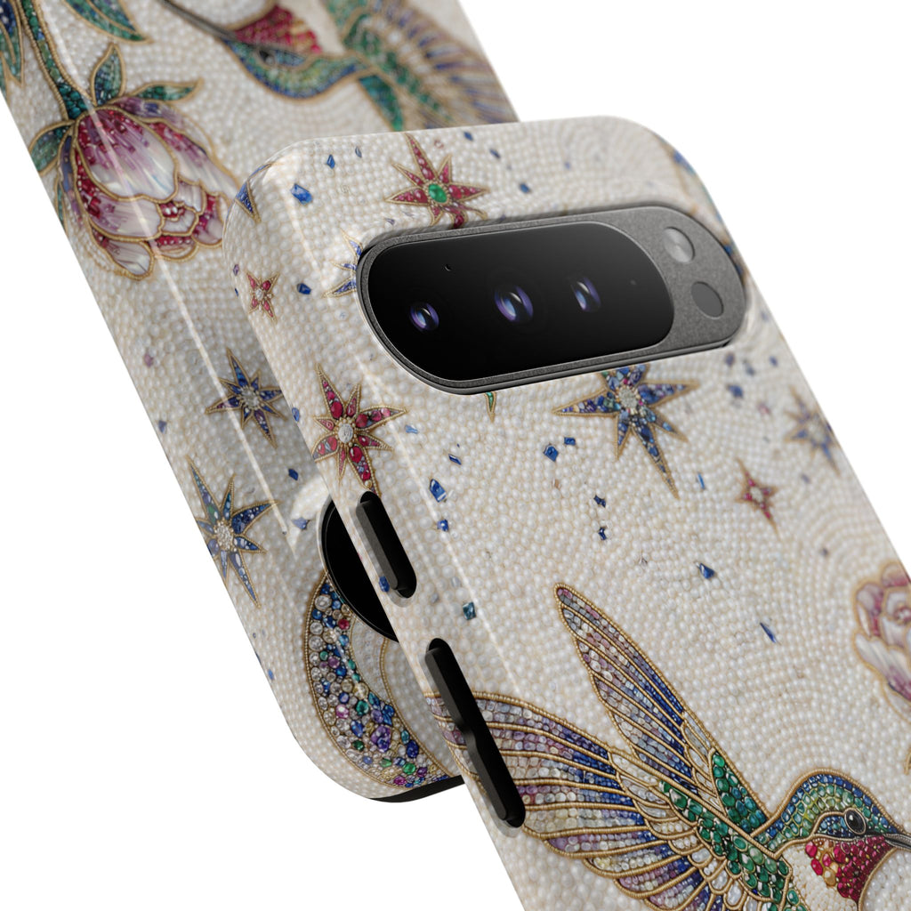 Custodia protettiva per Google Pixel con colibrì floreale | Cover protettiva con accento a stella vintage