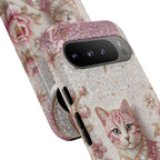 Cover per cellulare Google Pixel con gatto floreale vintage | Cover per telefono con luna rosa e rose
