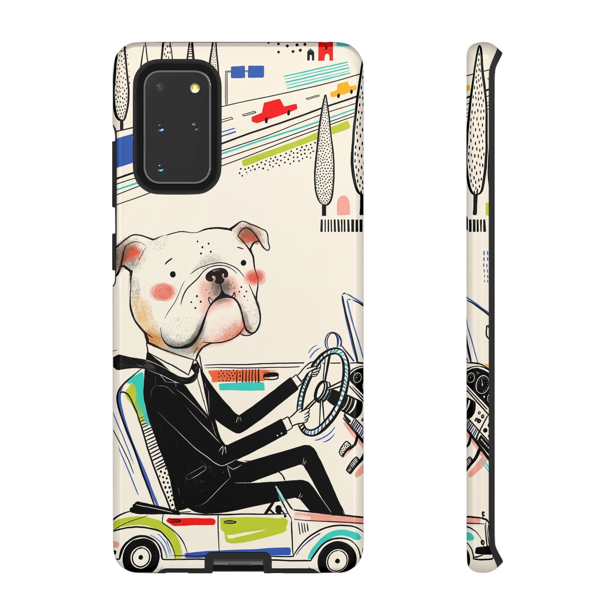 Bulldog Driver Samsung Galaxy Phone Case | Cute Retro Dog Illustration