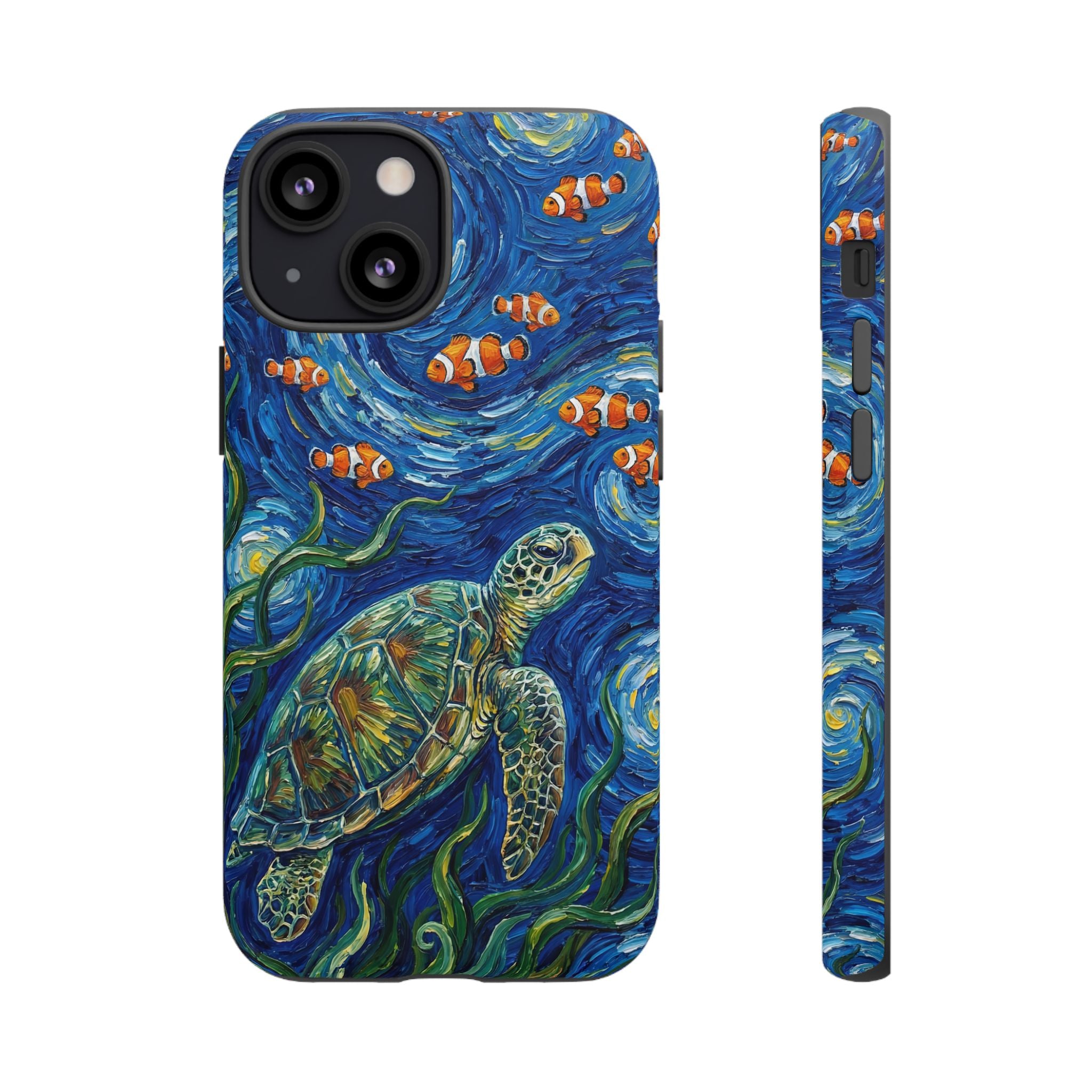 Sea Turtle & Clownfish Tough iPhone Case | Van Gogh Style Ocean Art