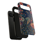 Peacock Floral Tough Google Pixel Phone Case | Antique Indigo Gold Art Cover