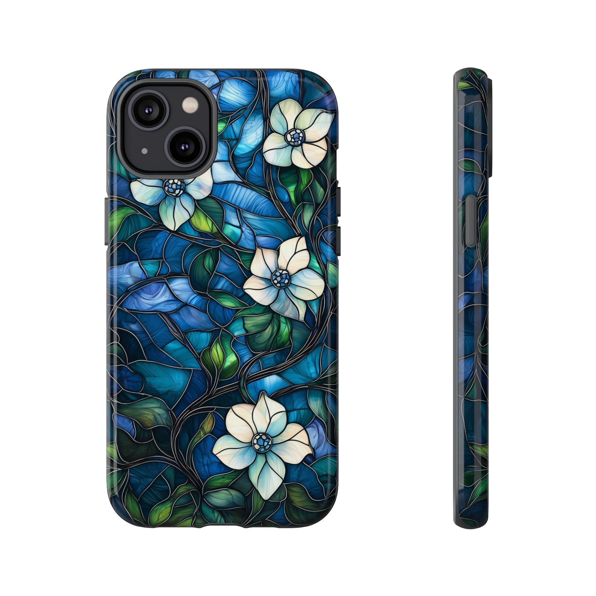 Floral Stained Glass iPhone Case – Blue Garden