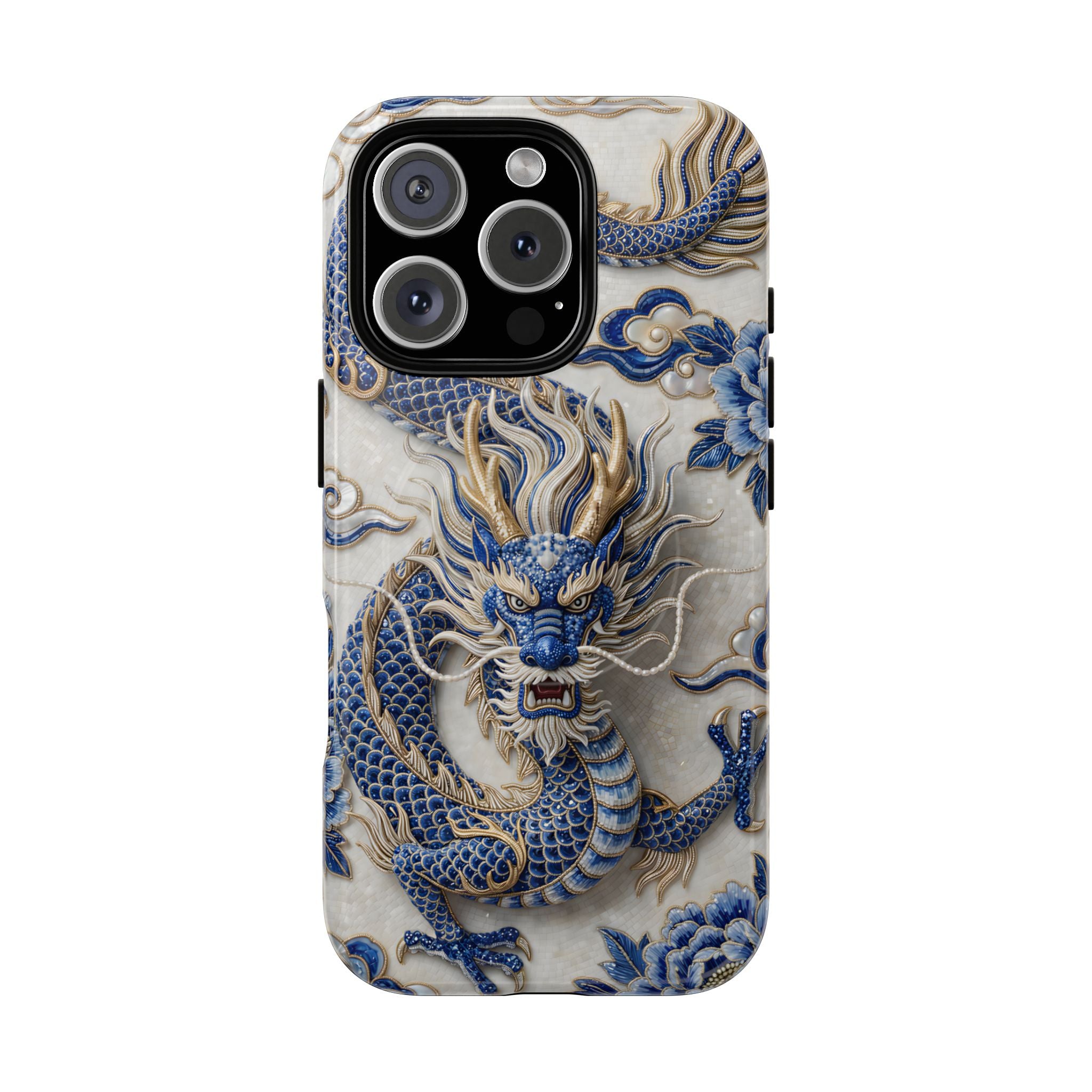 Asian Zodiac Dragon MagSafe iPhone Case | Blue & White Porcelain Luxury Protective Case | Year of the Dragon Gift