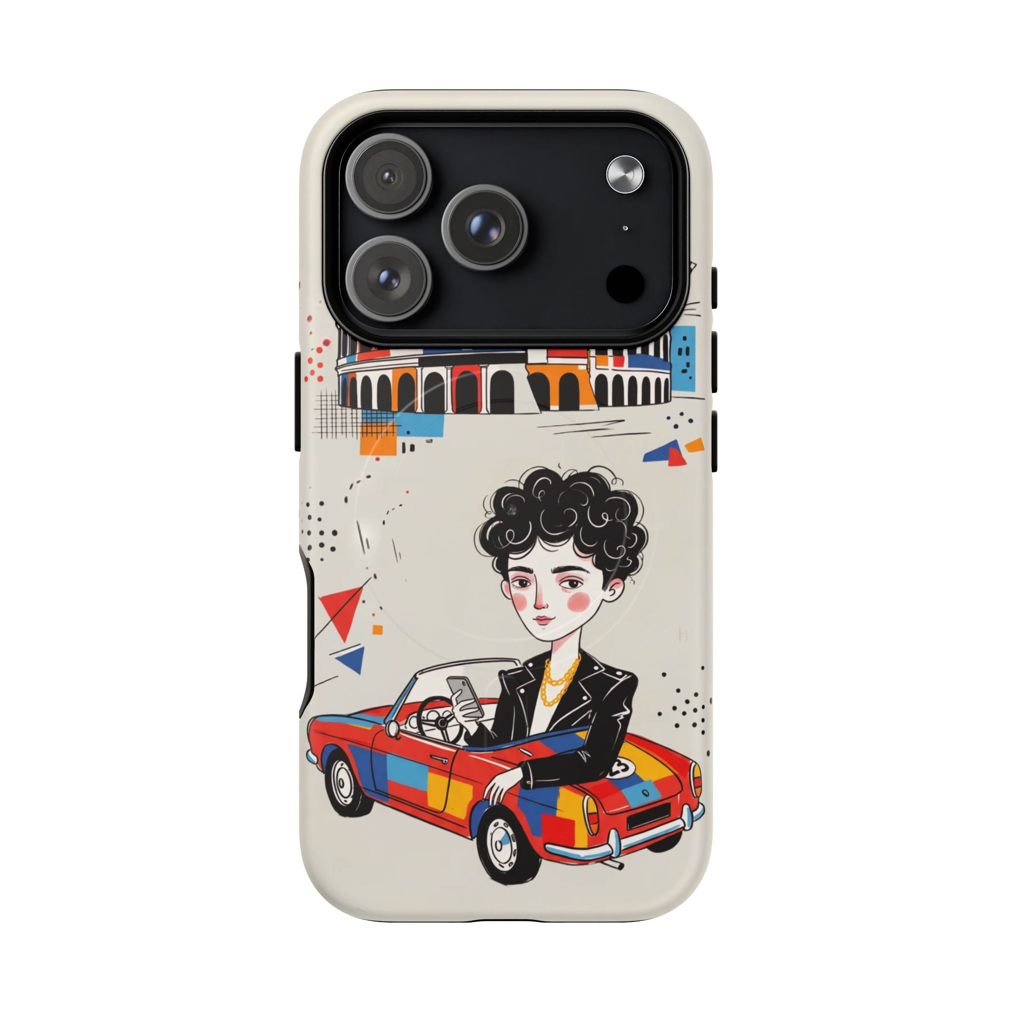 MagSafe iPhone Case | Retro Mille Miglia Car Illustration with Driver