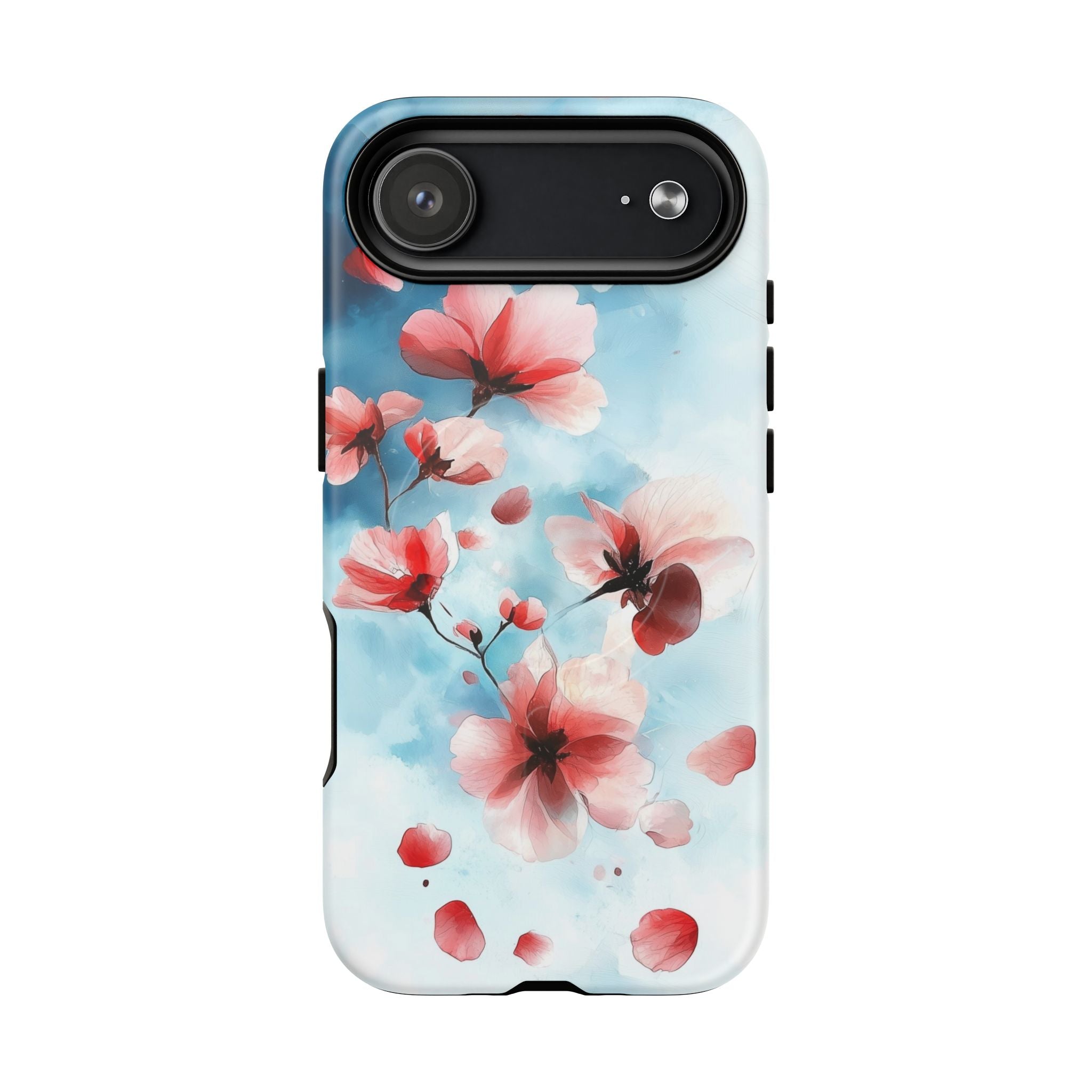 Custodia MagSafe per iPhone con motivo floreale di ciliegio | Rosa pastello e blu