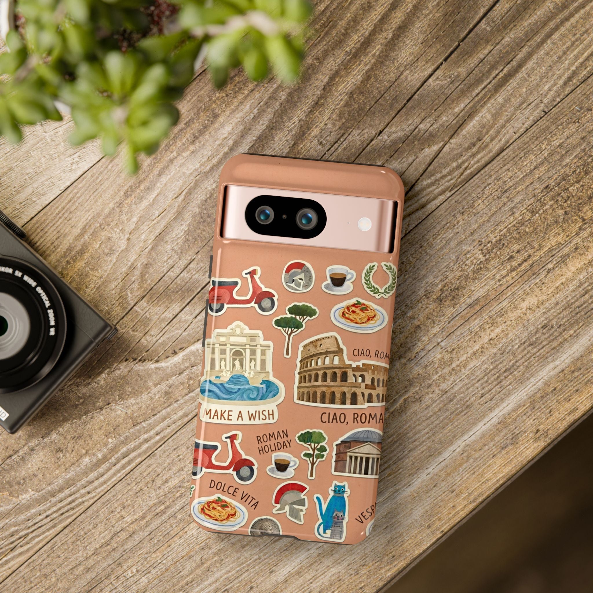 Rome Italy Travel Tough Google Pixel Phone Case | Terracotta Scrapbook Sticker Cover
