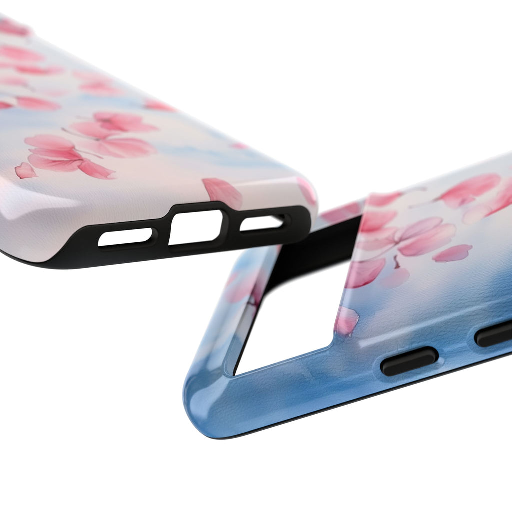 Floral Petal Tough Google Pixel Case | Pink Falling Blossoms