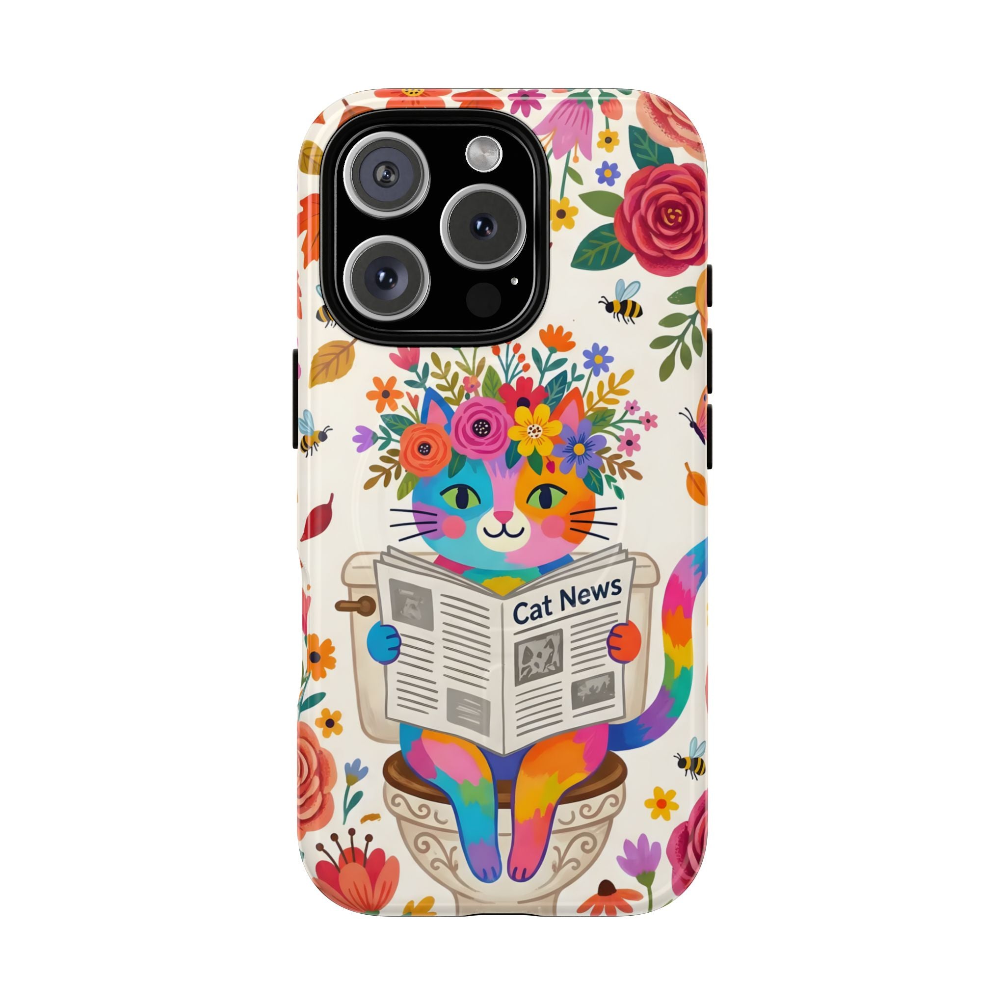 Floral Rainbow Cat MagSafe iPhone Case | Cat News Design