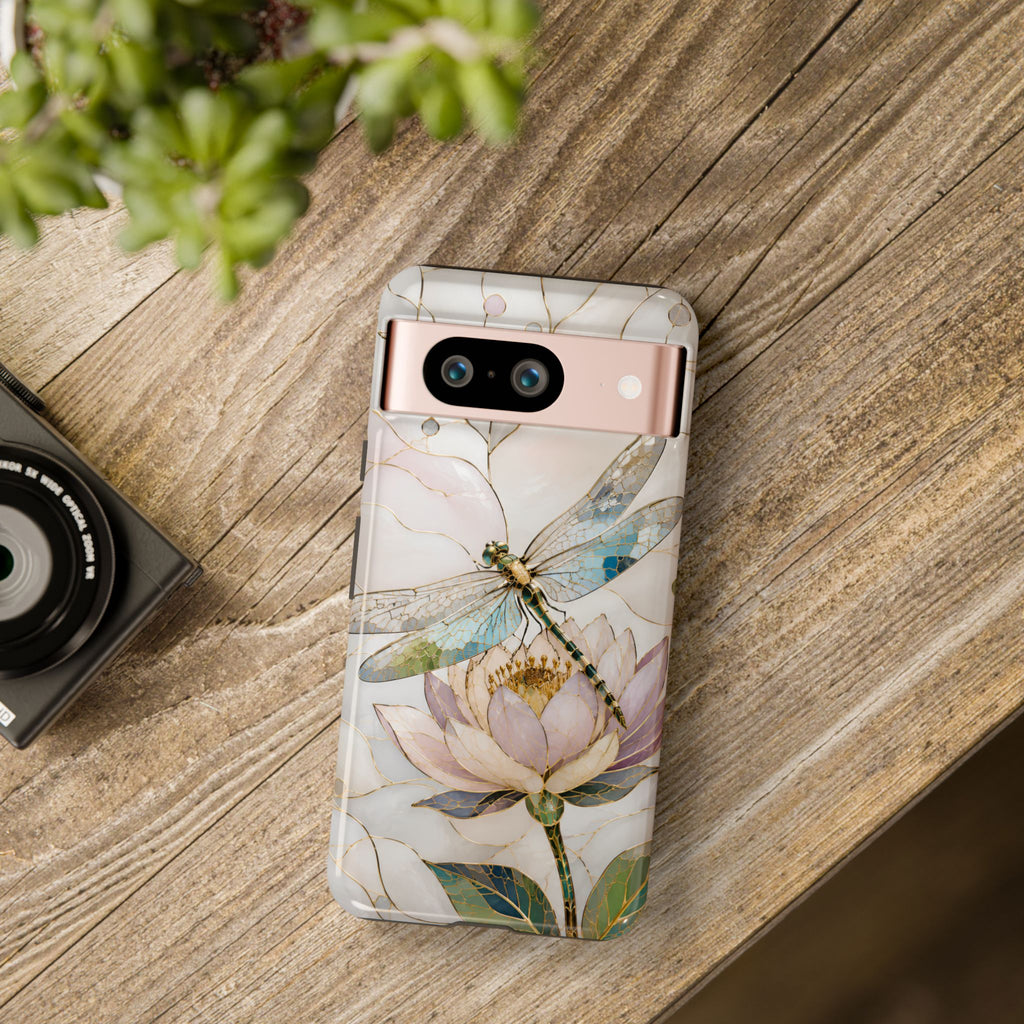 Dragonfly Lotus Google Pixel Phone Case | Stained Glass Floral iPhone Case