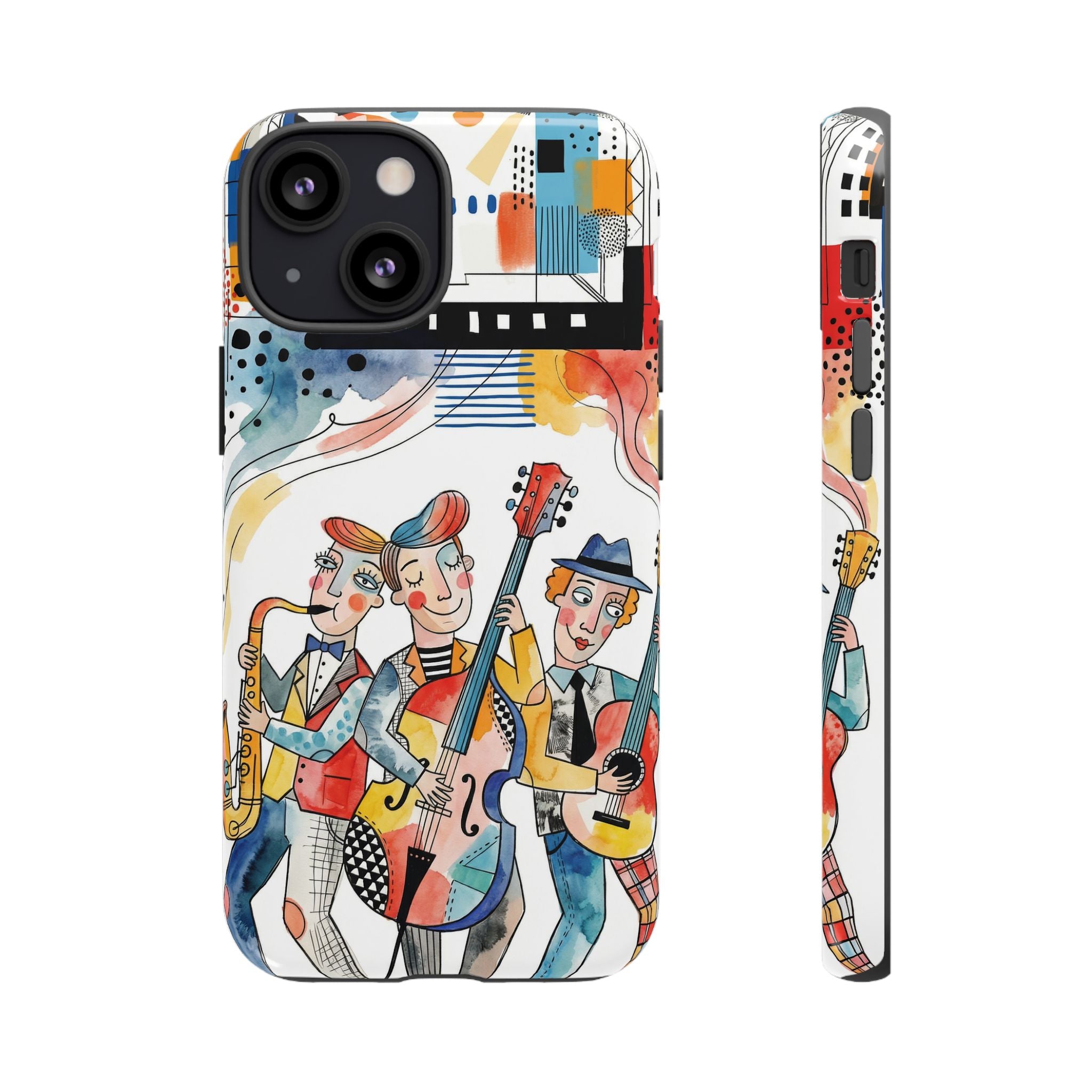 Musical Trio Illustrated iPhone Case | Colorful Jazz Band Art Phone Cover