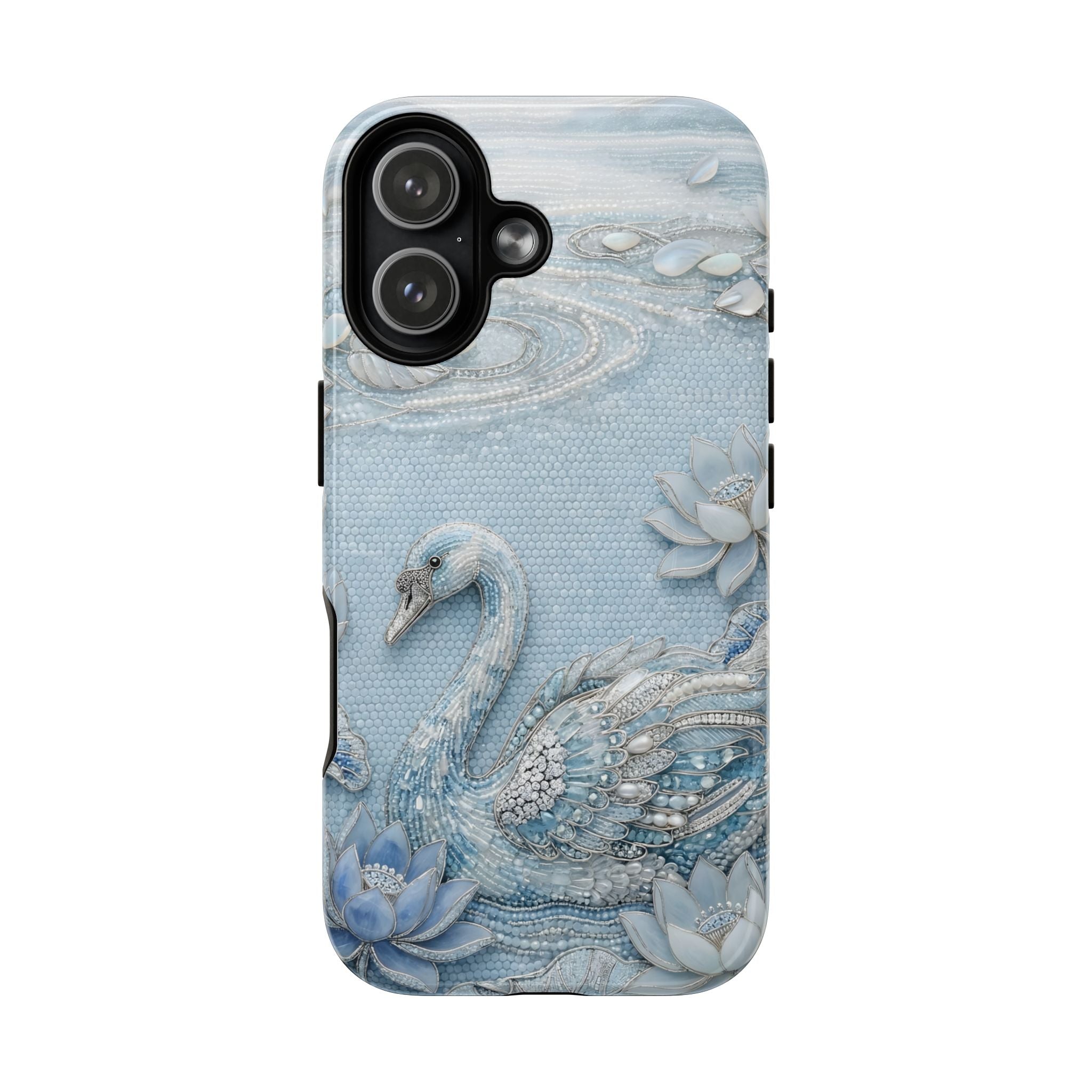 Swan Lake Floral MagSafe iPhone Case | Sparkling Blue Swan Protective Case