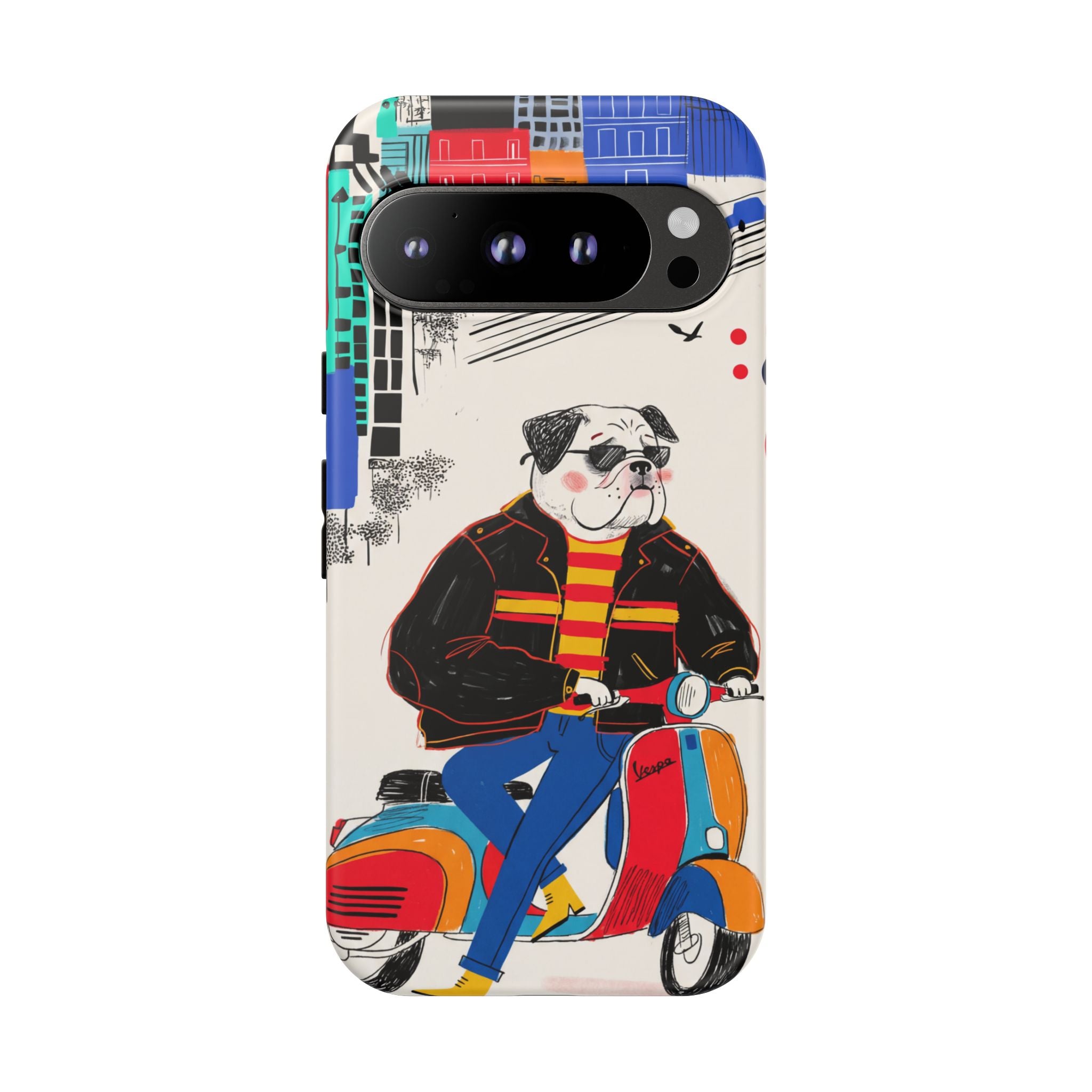Bulldog Vespa Google Pixel Phone Case | Retro Scooter Dog Protective Cover