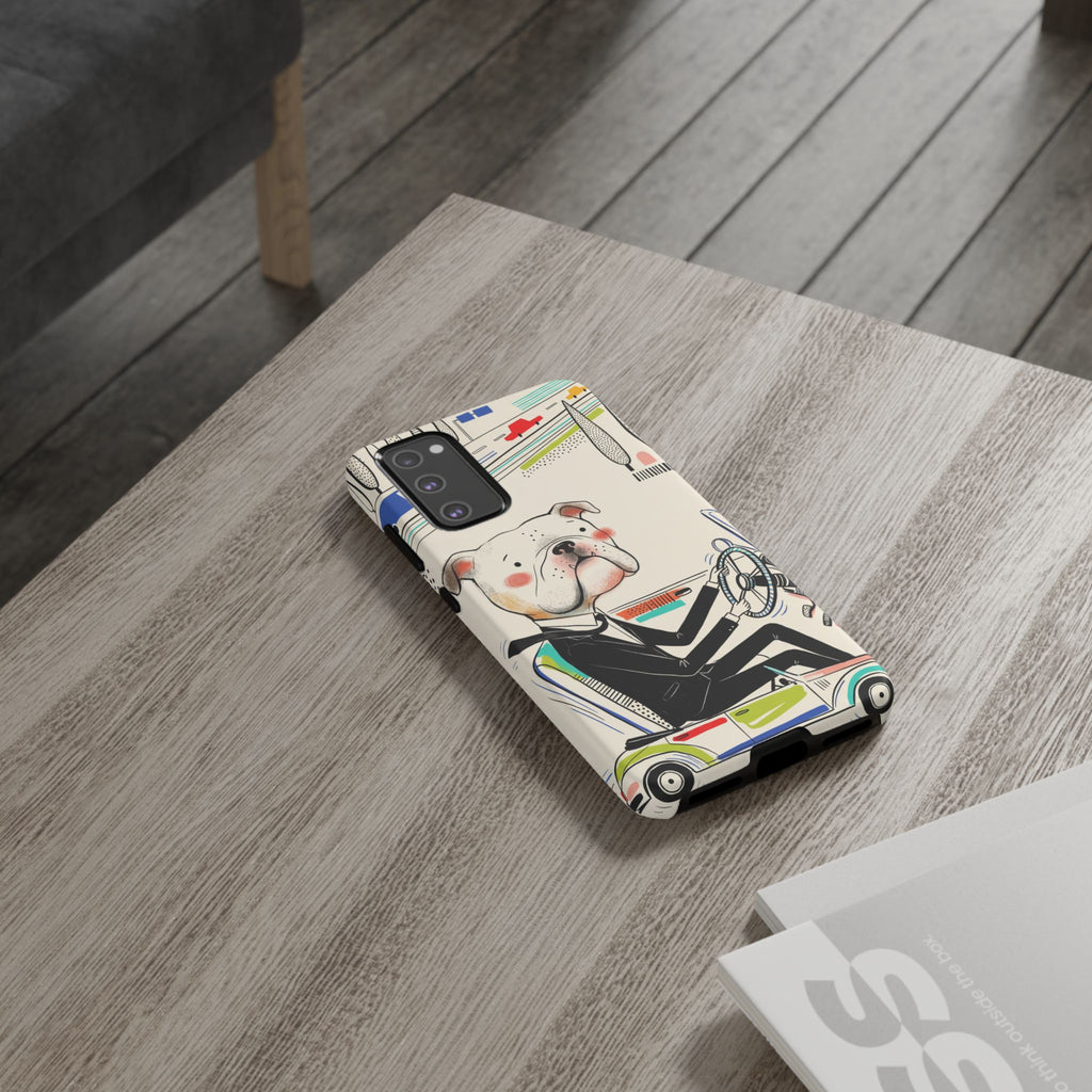 Bulldog Driver Samsung Galaxy Phone Case | Cute Retro Dog Illustration