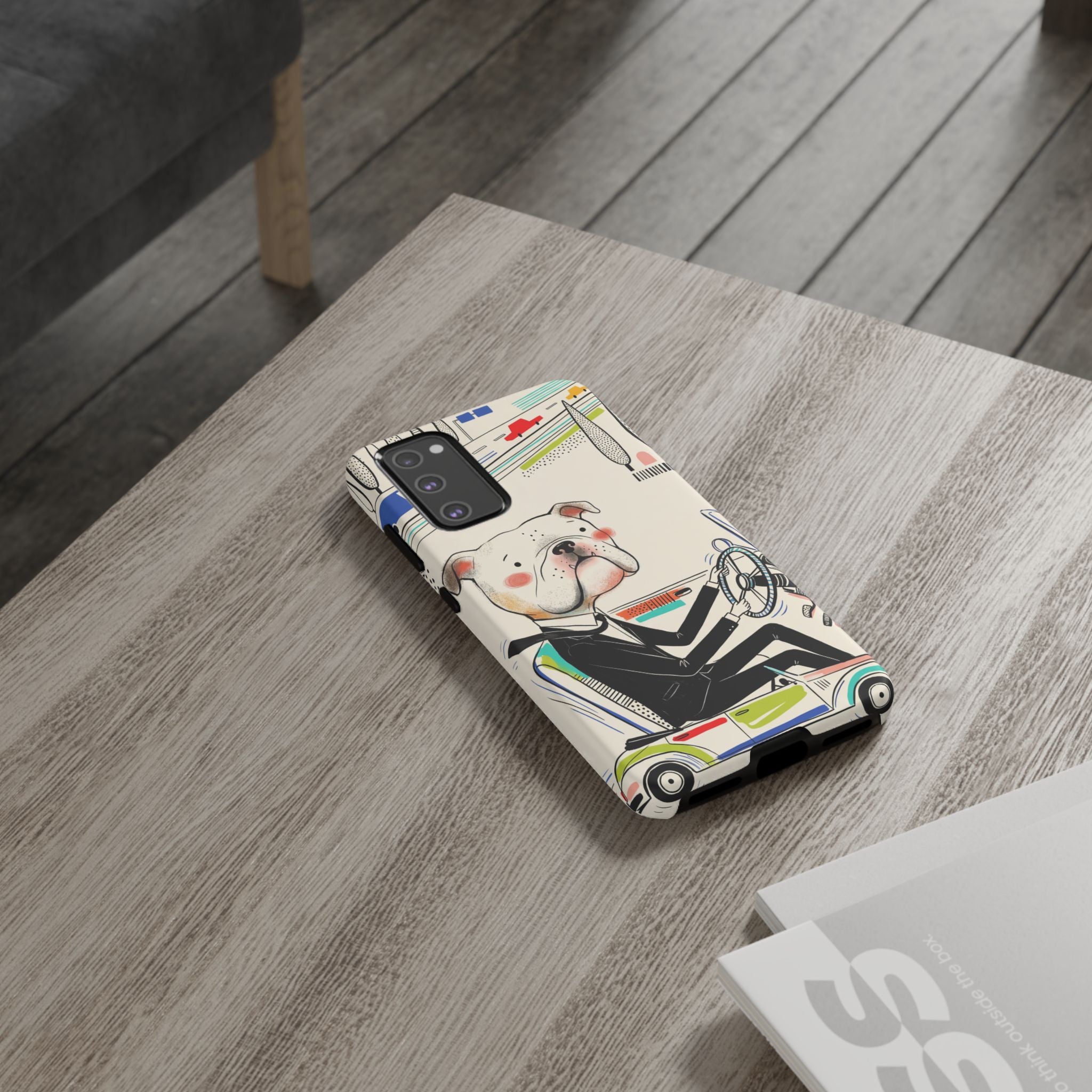 Bulldog Driver Samsung Galaxy Phone Case | Cute Retro Dog Illustration