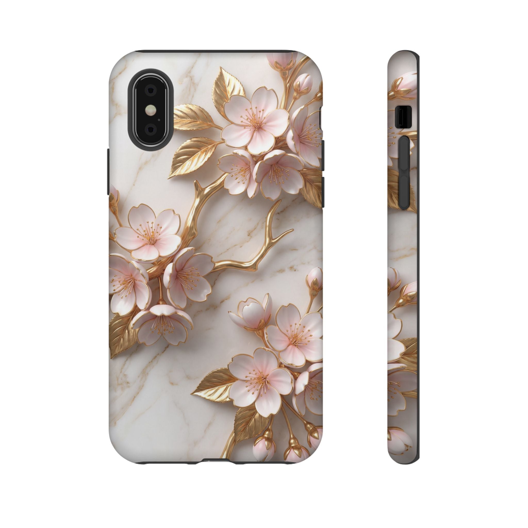 Floral Marble iPhone Case — Sakura Gold Cherry Blossom Tough Case