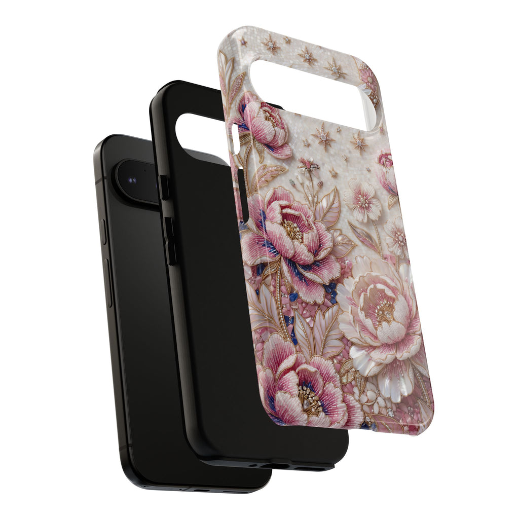 Custodia per telefono Google Pixel "Floral Moon Tough" | Cover protettiva in Peonia Rosa Vintage
