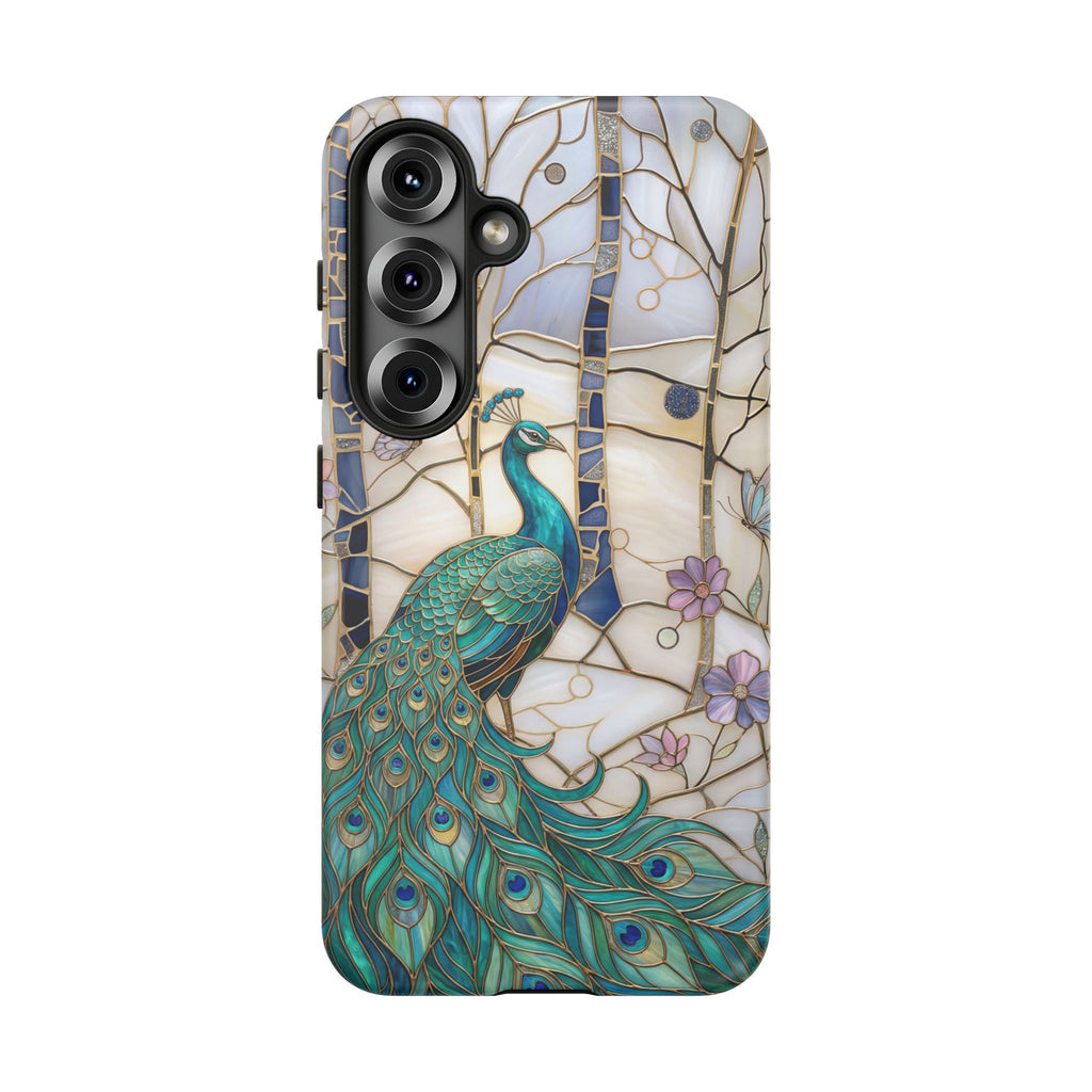 Custodia per Samsung Galaxy con motivo in vetro colorato con pavone