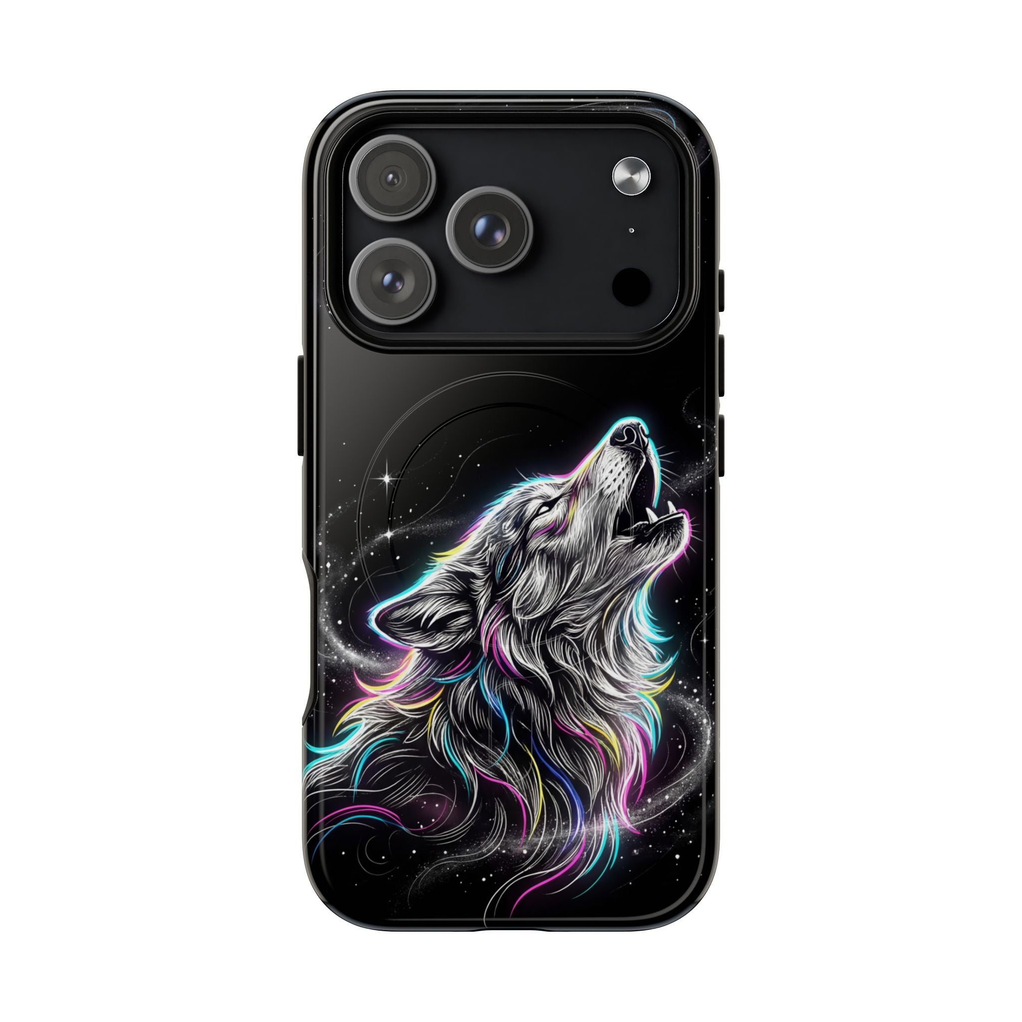 Wolf Galaxy Tough MagSafe iPhone Case | Colorful Howling Wolf Space Design