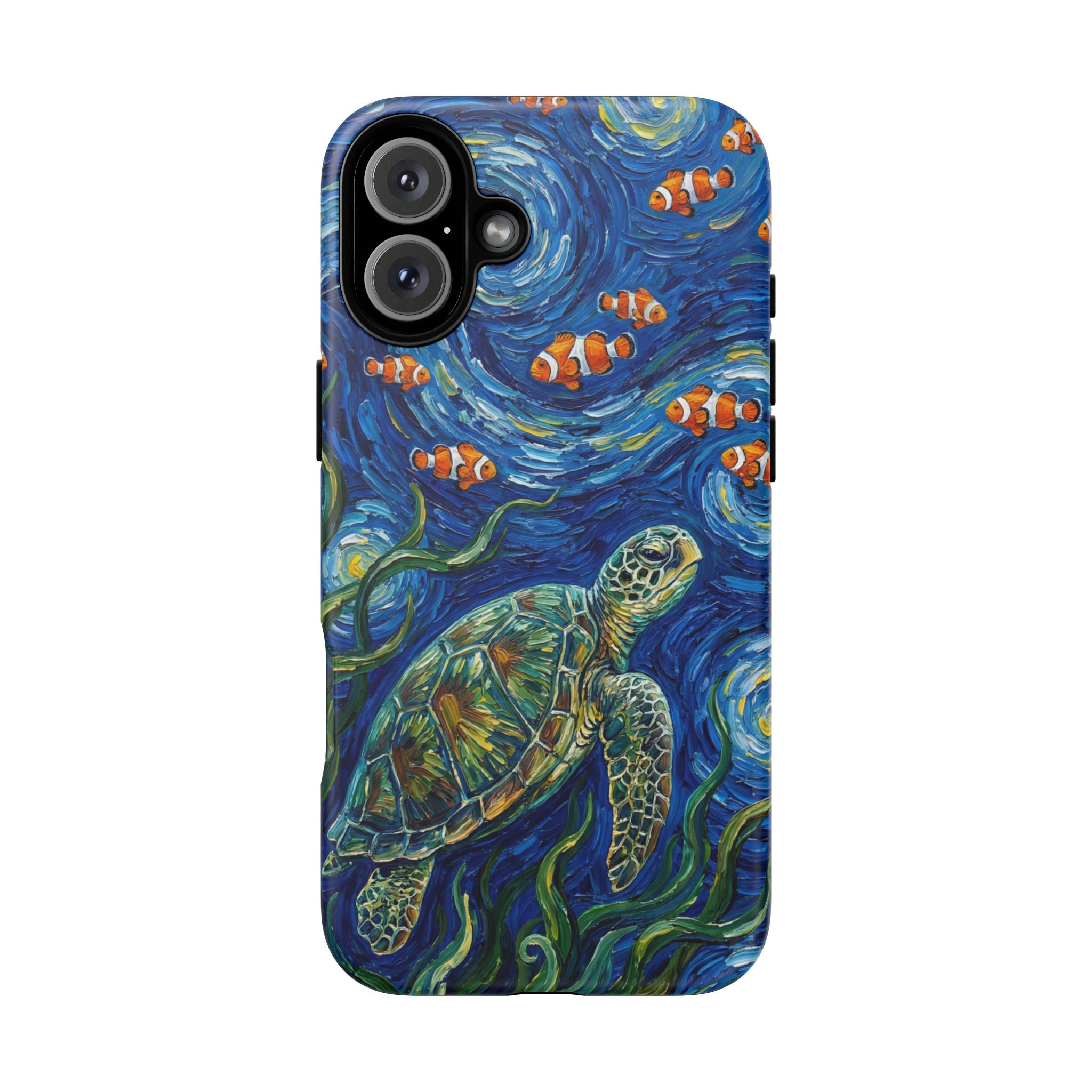 Sea Turtle & Clownfish Tough iPhone Case | Van Gogh Style Ocean Art