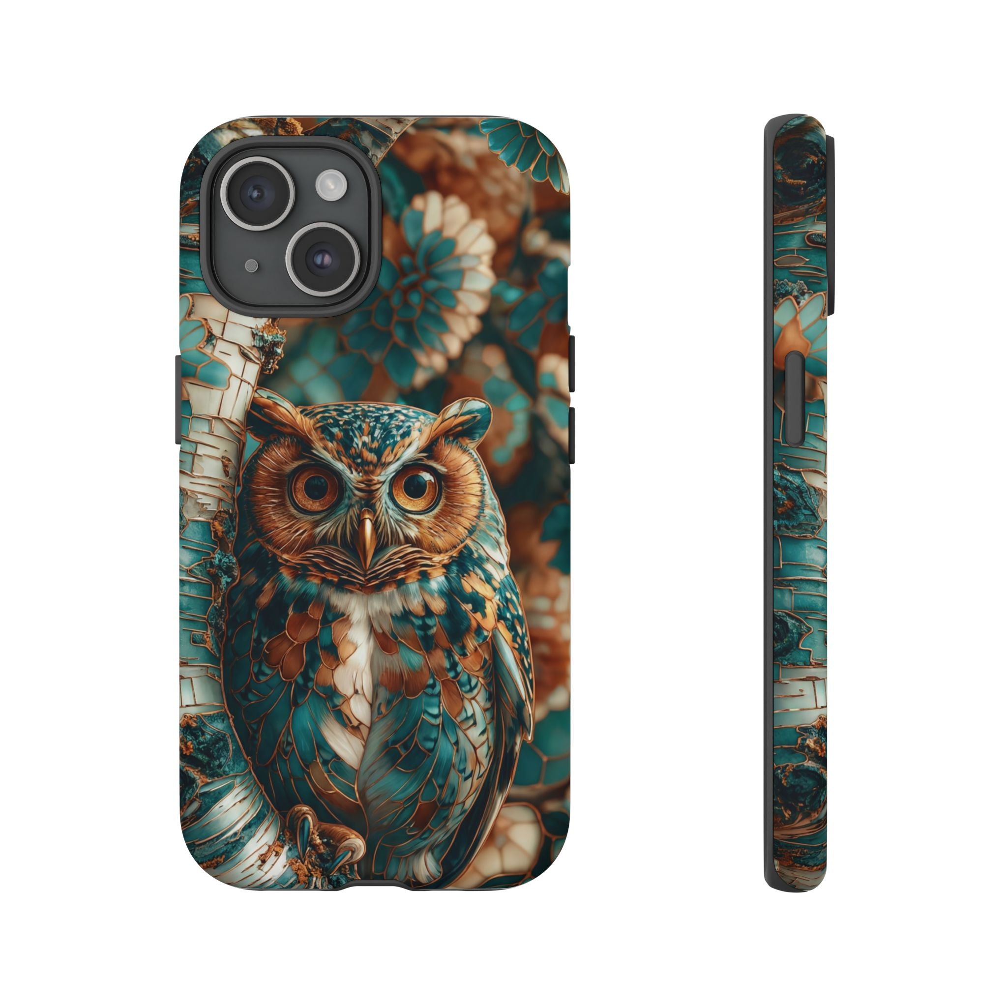Owl Forest Tough iPhone Case | Teal & Brown Rustic Wildlife Protective Cover