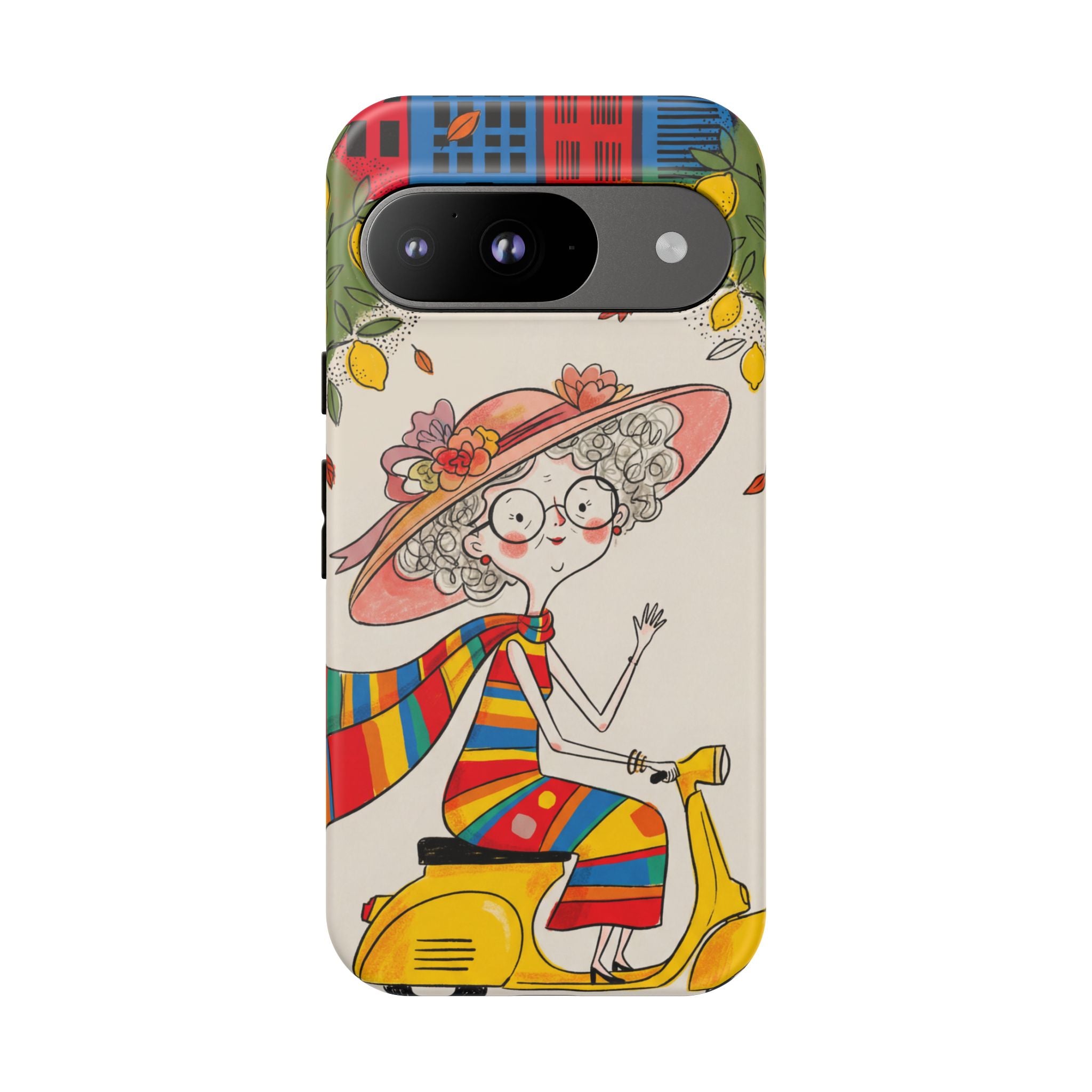 Vintage Scooter Granny Google Pixel Phone Case | Colourful Retro Elderly Lady Design
