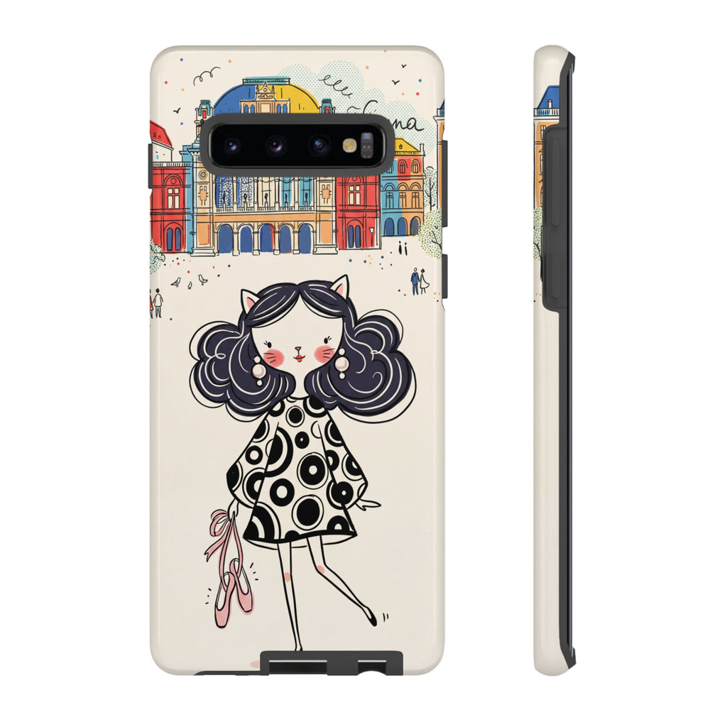 Cute Parisian Cat Girl Samsung galaxy Phone Case | Ballet Slippers Illustration Tough Case